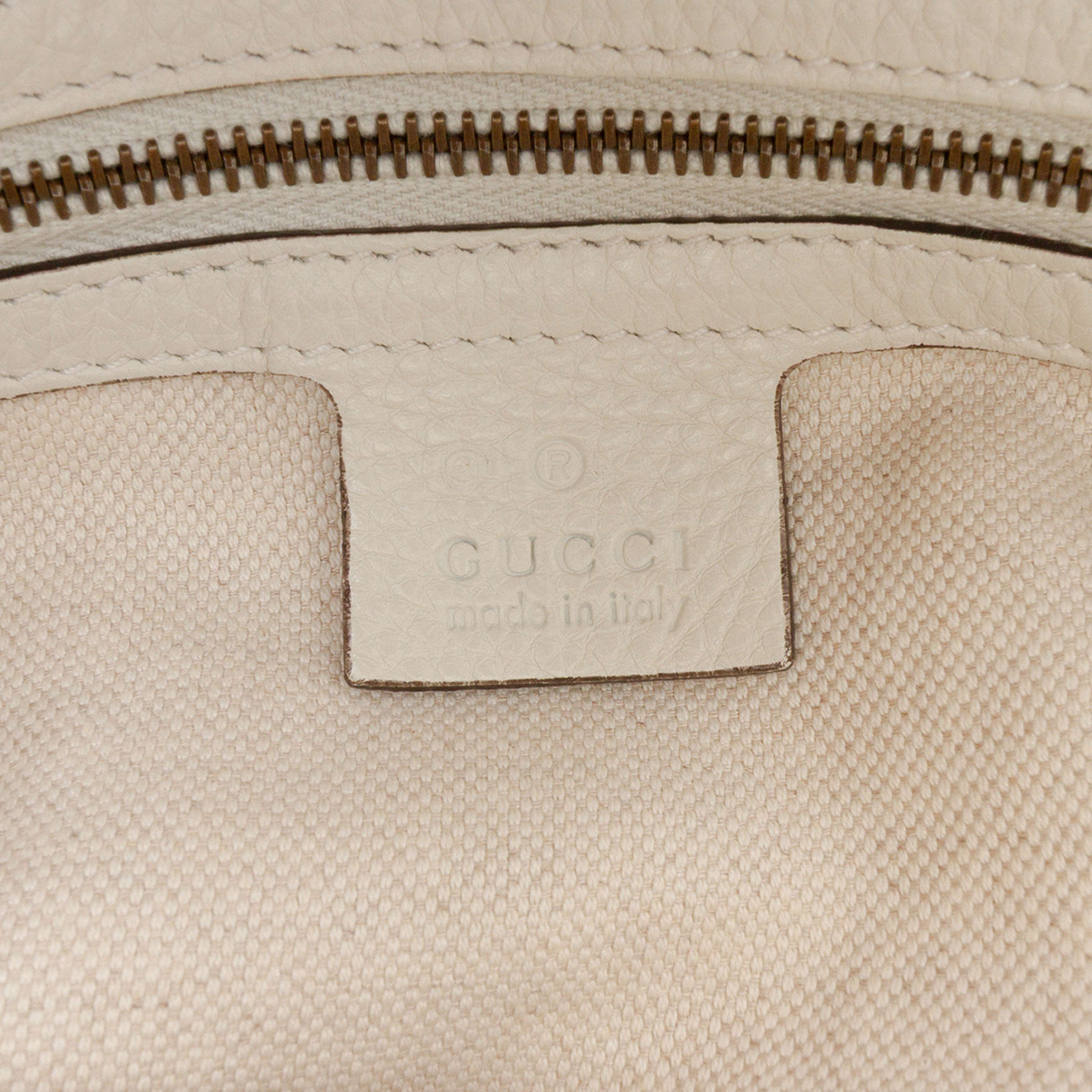 Gucci Leather Twill Satchel, från Luxclusif, i färgen ivory. Klicka för att öppna bilden i stort format