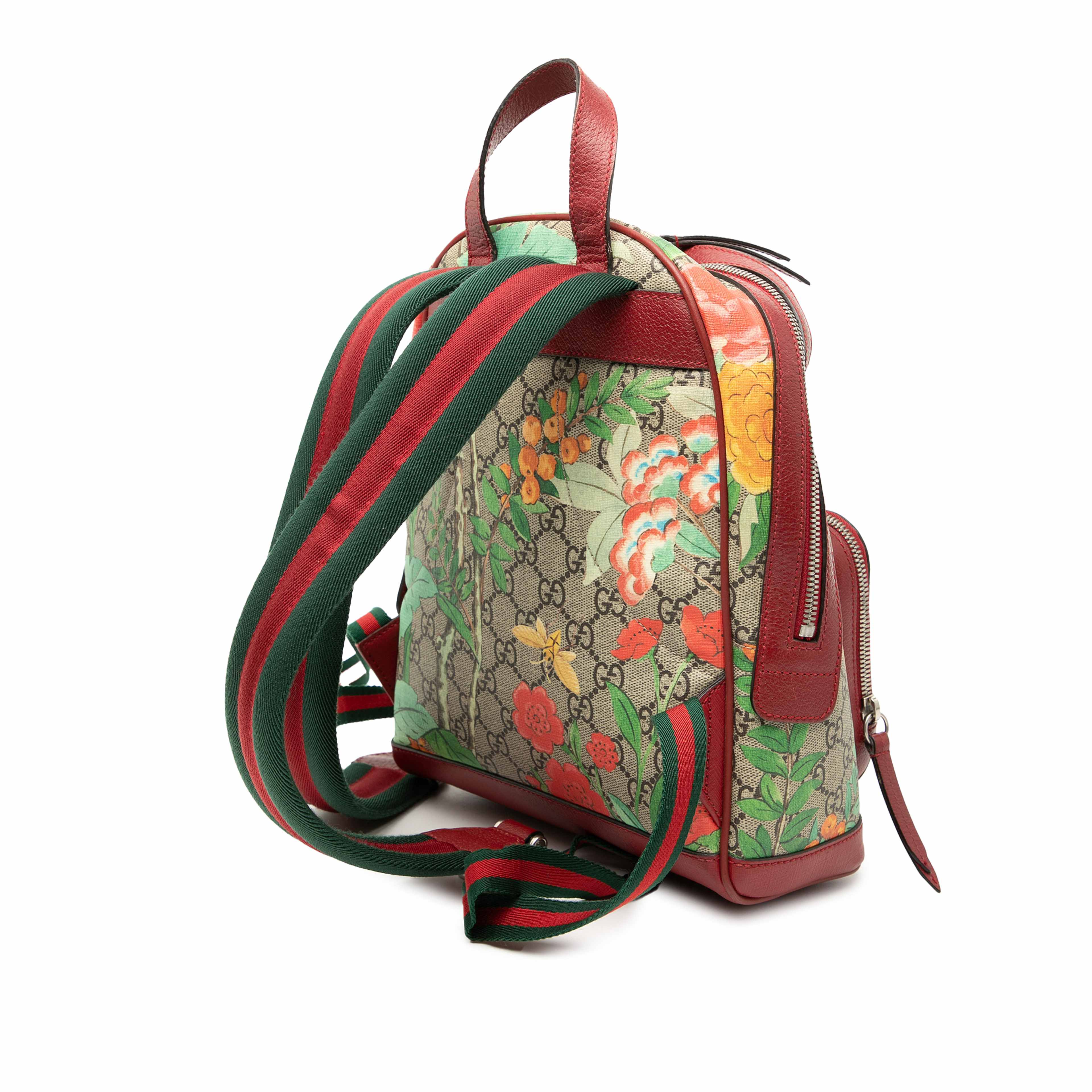 Gucci Small Gg Supreme Web Tian Backpack, från Luxclusif, i färgen brun. Klicka för att öppna bilden i stort format