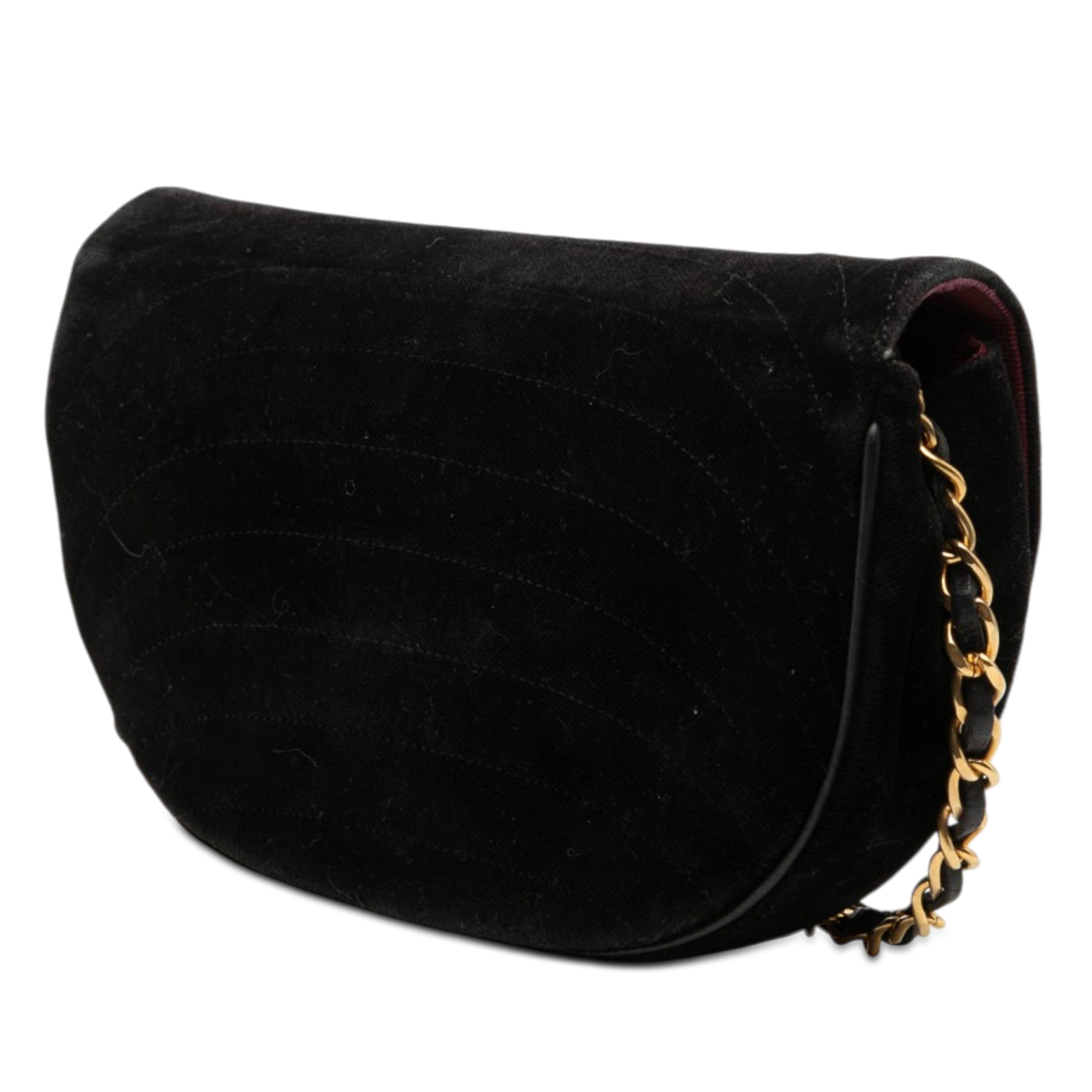 Chanel Cc Quilted Velvet Half Moon Flap, från Luxclusif, i färgen svart. Klicka för att öppna bilden i stort format