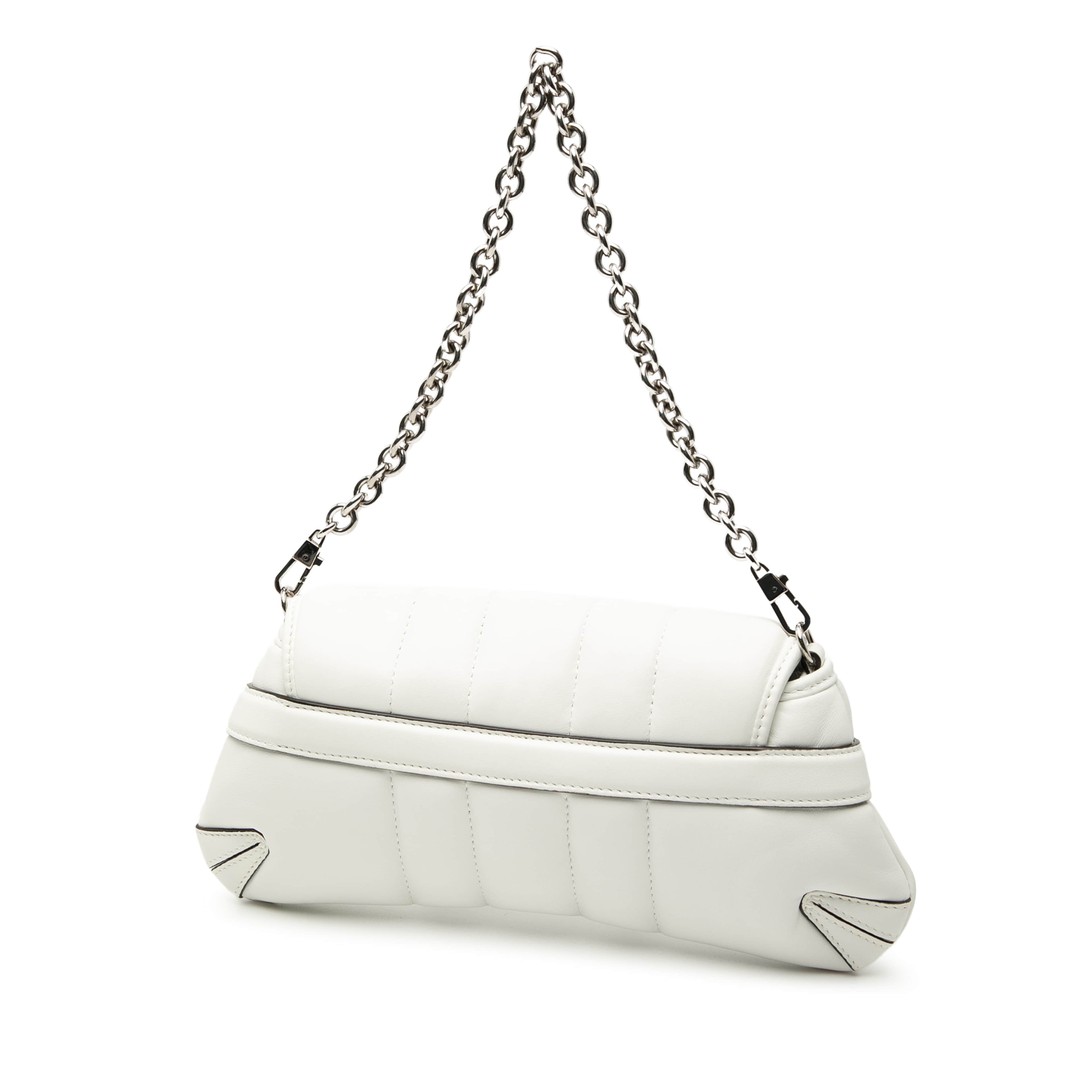 Gucci Small Quilted Leather Horsebit Chain Satchel, från Luxclusif, i färgen white. Klicka för att öppna bilden i stort format