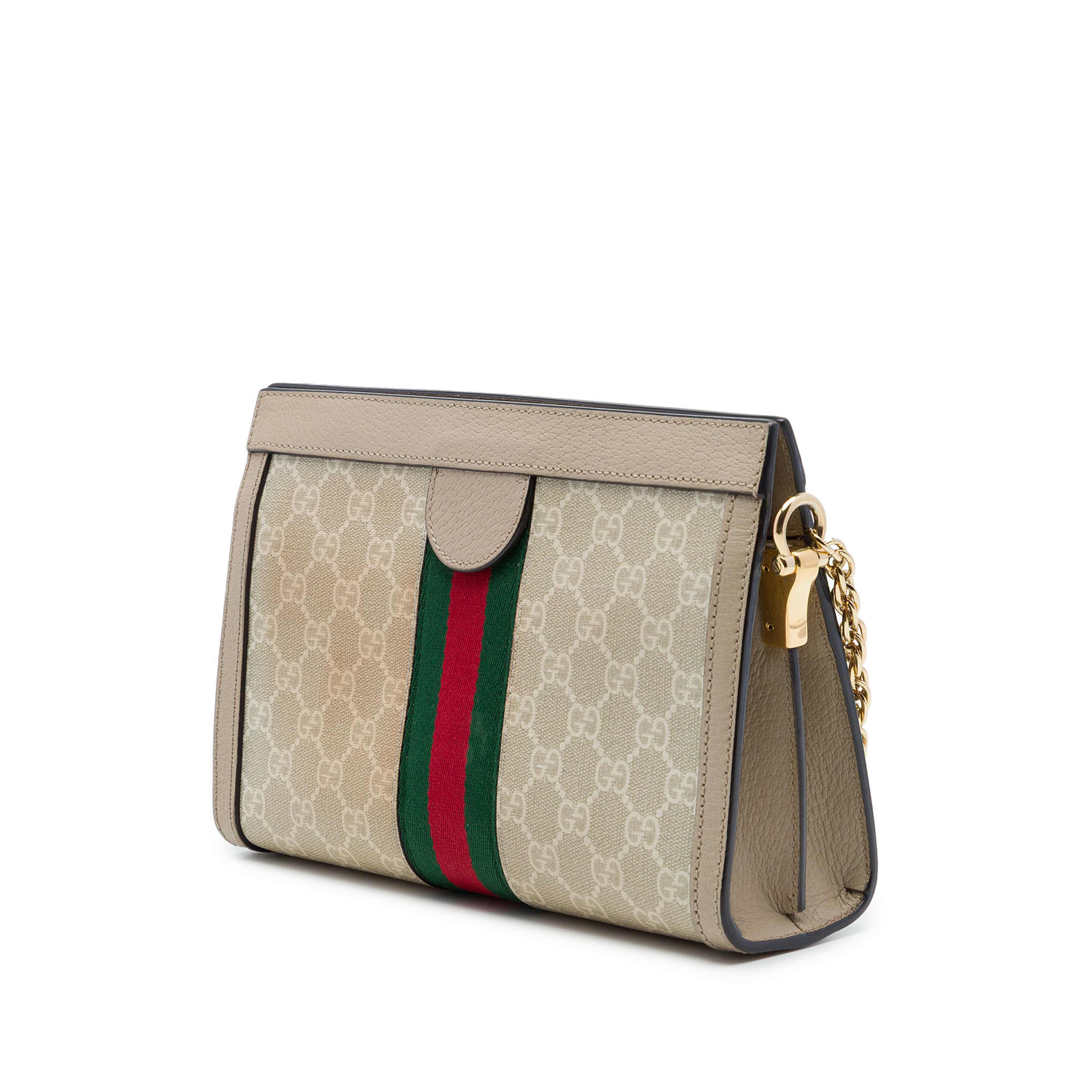 Gucci Small Gg Supreme Web Ophidia Chain Crossbody, från Luxclusif, i färgen brun. Klicka för att öppna bilden i stort format