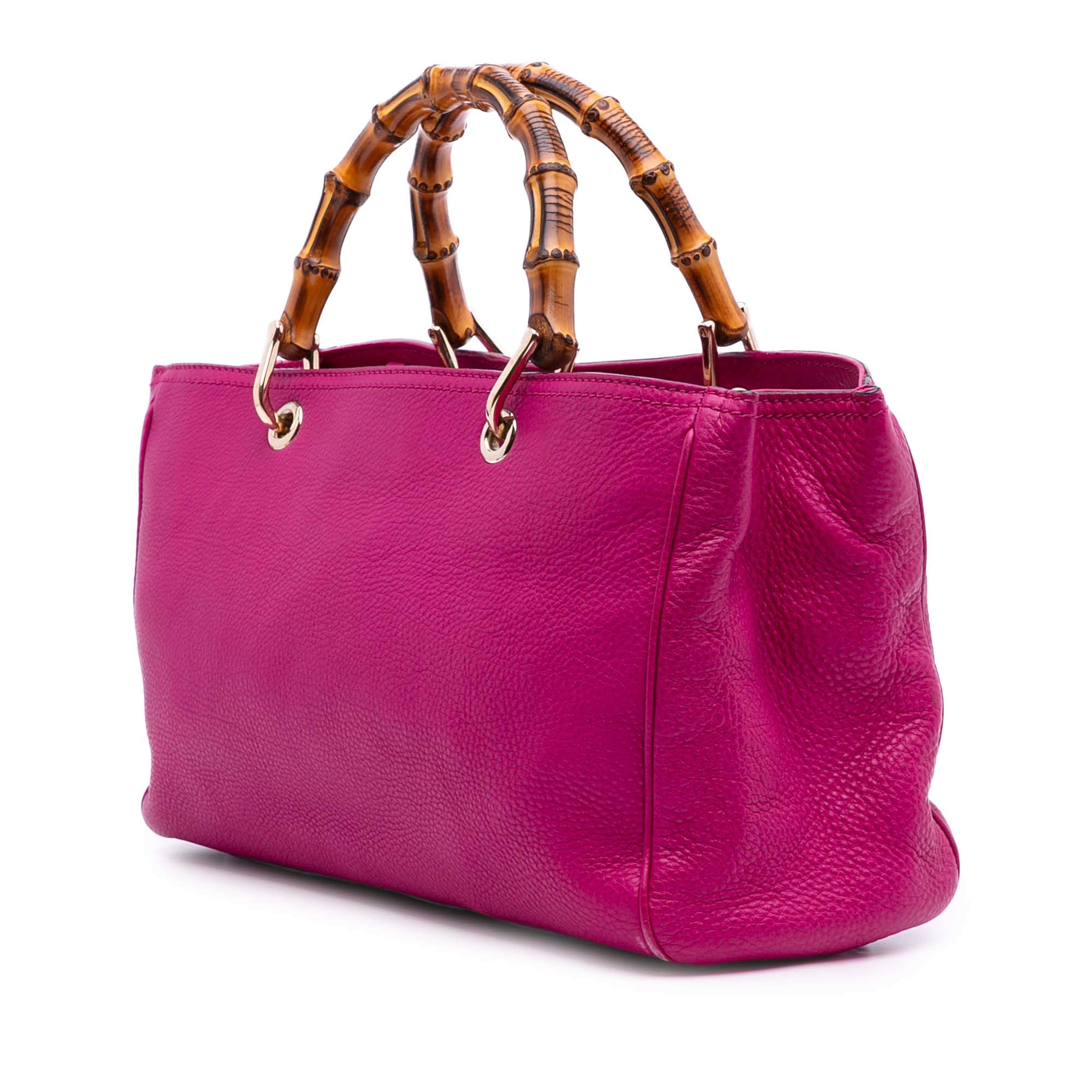 Gucci Medium Calfskin Bamboo Shopper Satchel, från Luxclusif, i färgen dark pink. Klicka för att öppna bilden i stort format