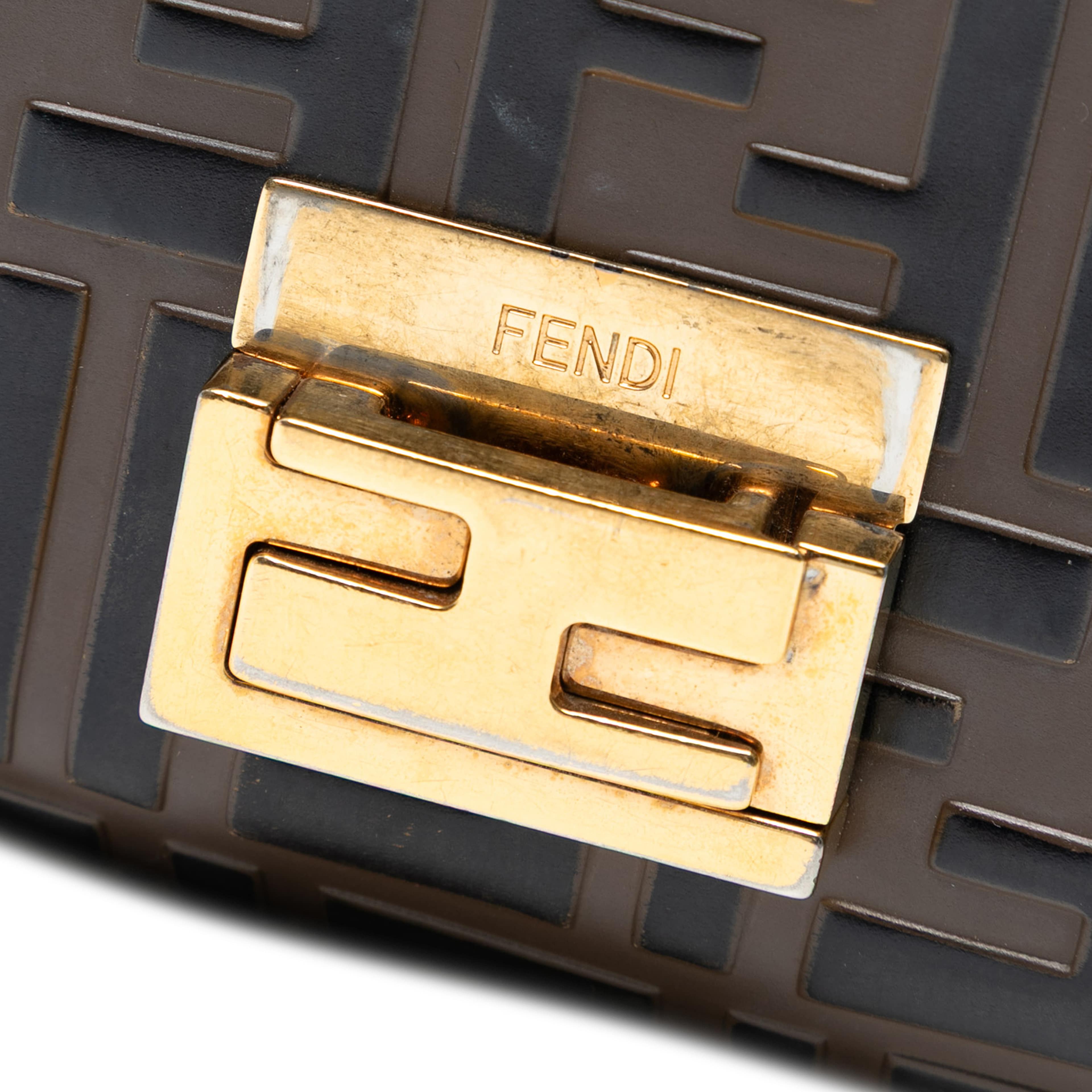 Fendi Small Zucca Embossed Leather Kan U Crossbody, från Luxclusif, i färgen brown. Klicka för att öppna bilden i stort format