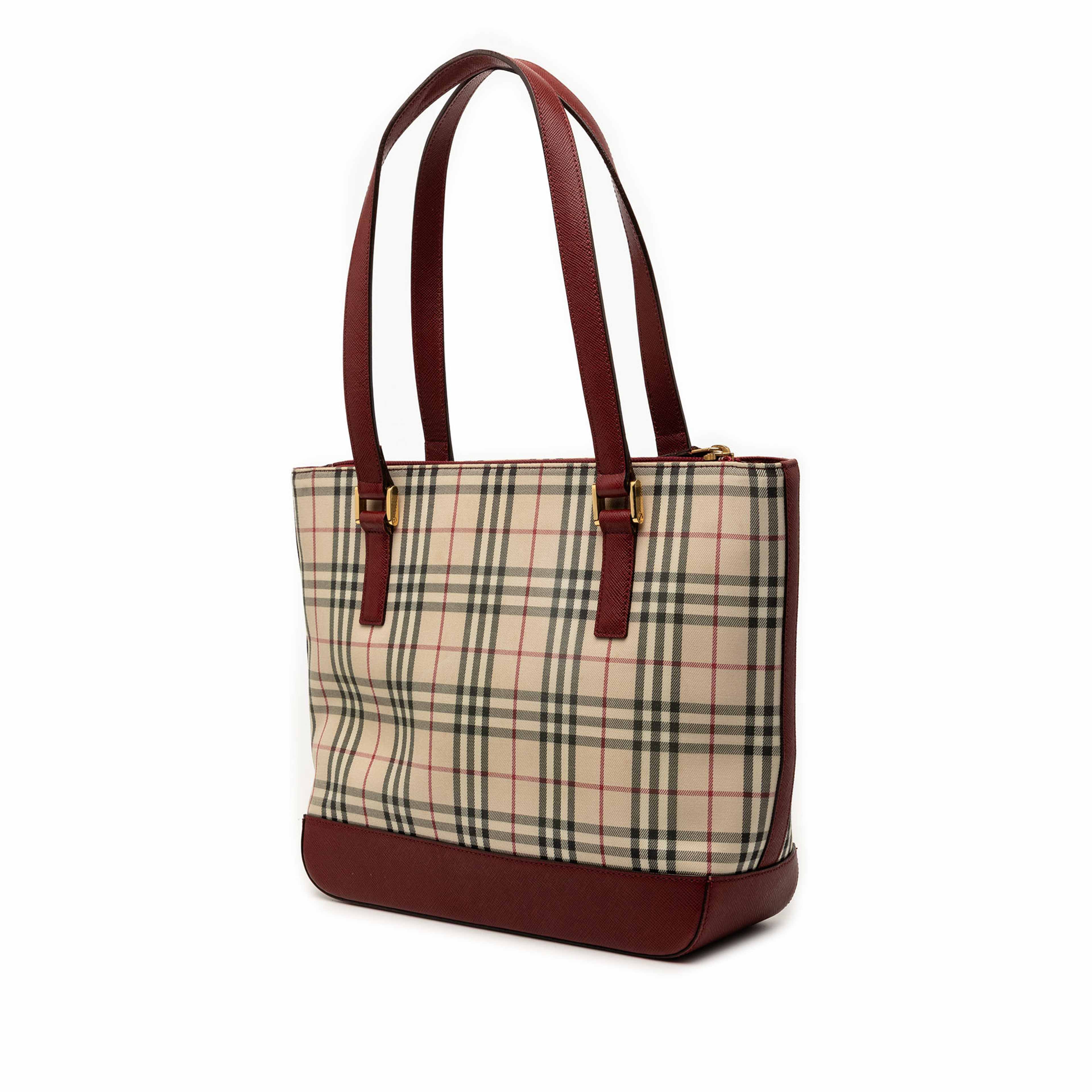 Burberry House Check Canvas Tote, från Luxclusif, i färgen röd. Klicka för att öppna bilden i stort format
