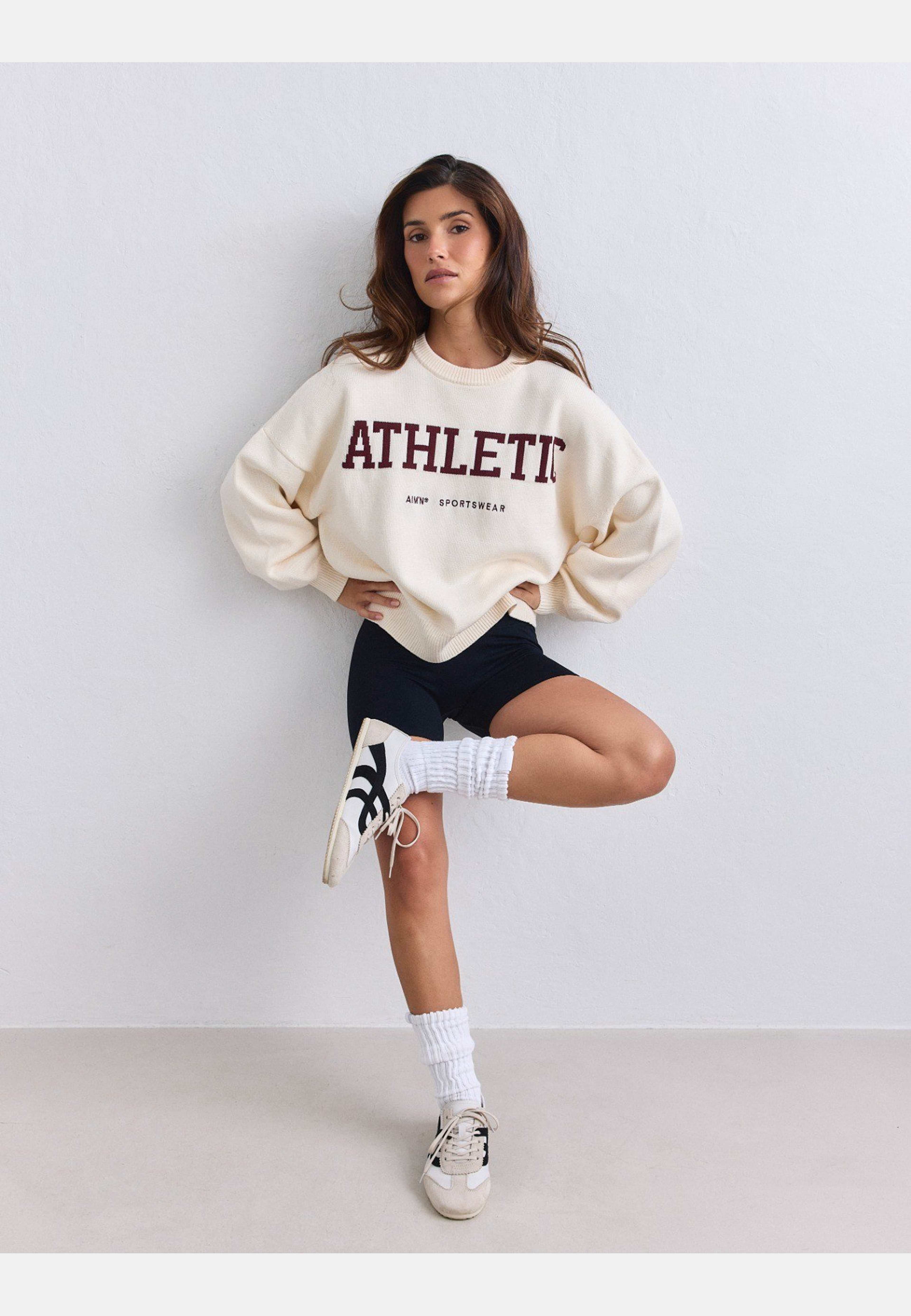 Athletic Knit Sweatshirt, från aim'n, i färgen cream. Klicka för att öppna bilden i stort format