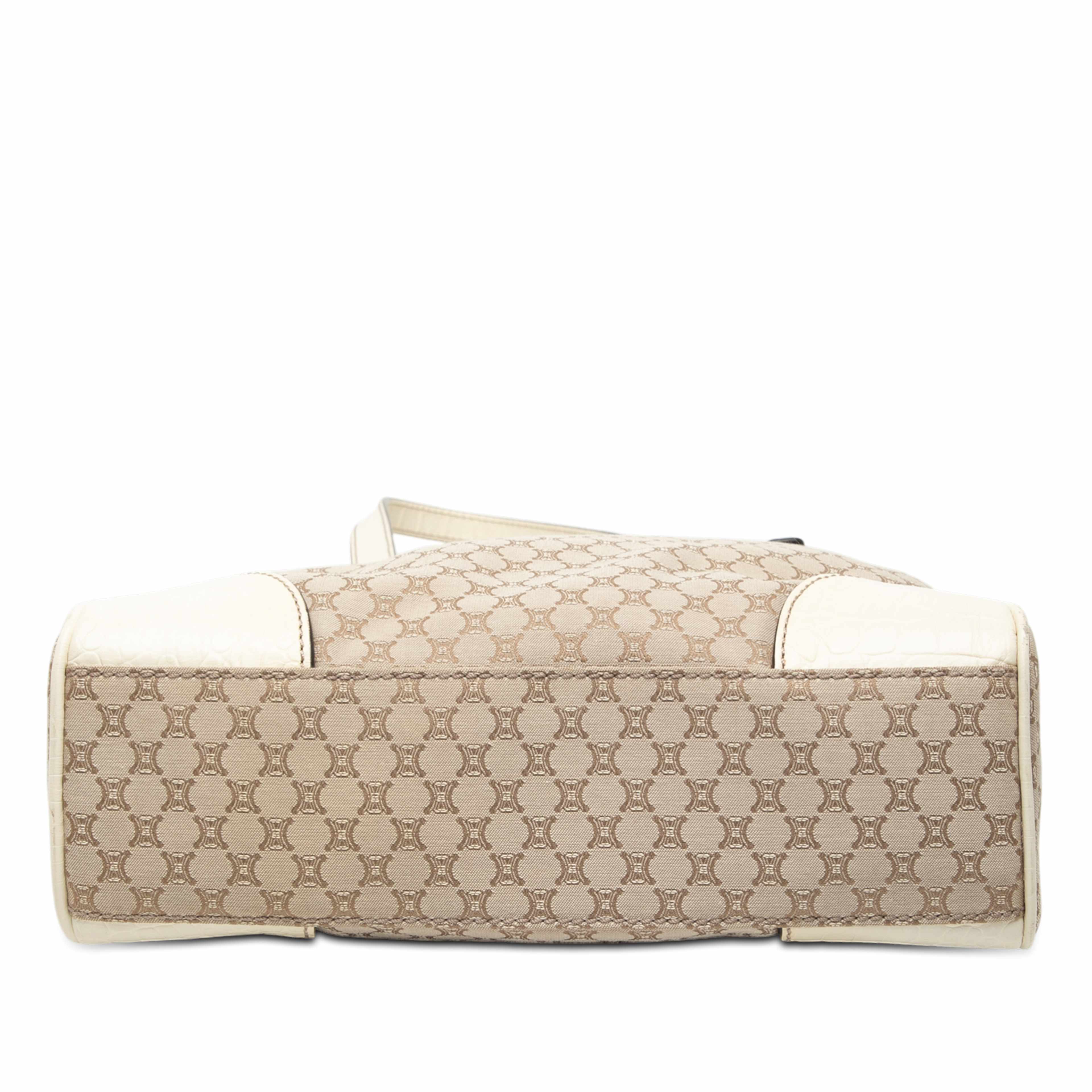 Celine Croc Embossed Leather Trimmed Macadam Canvas Tote, från Luxclusif, i färgen vit. Klicka för att öppna bilden i stort format