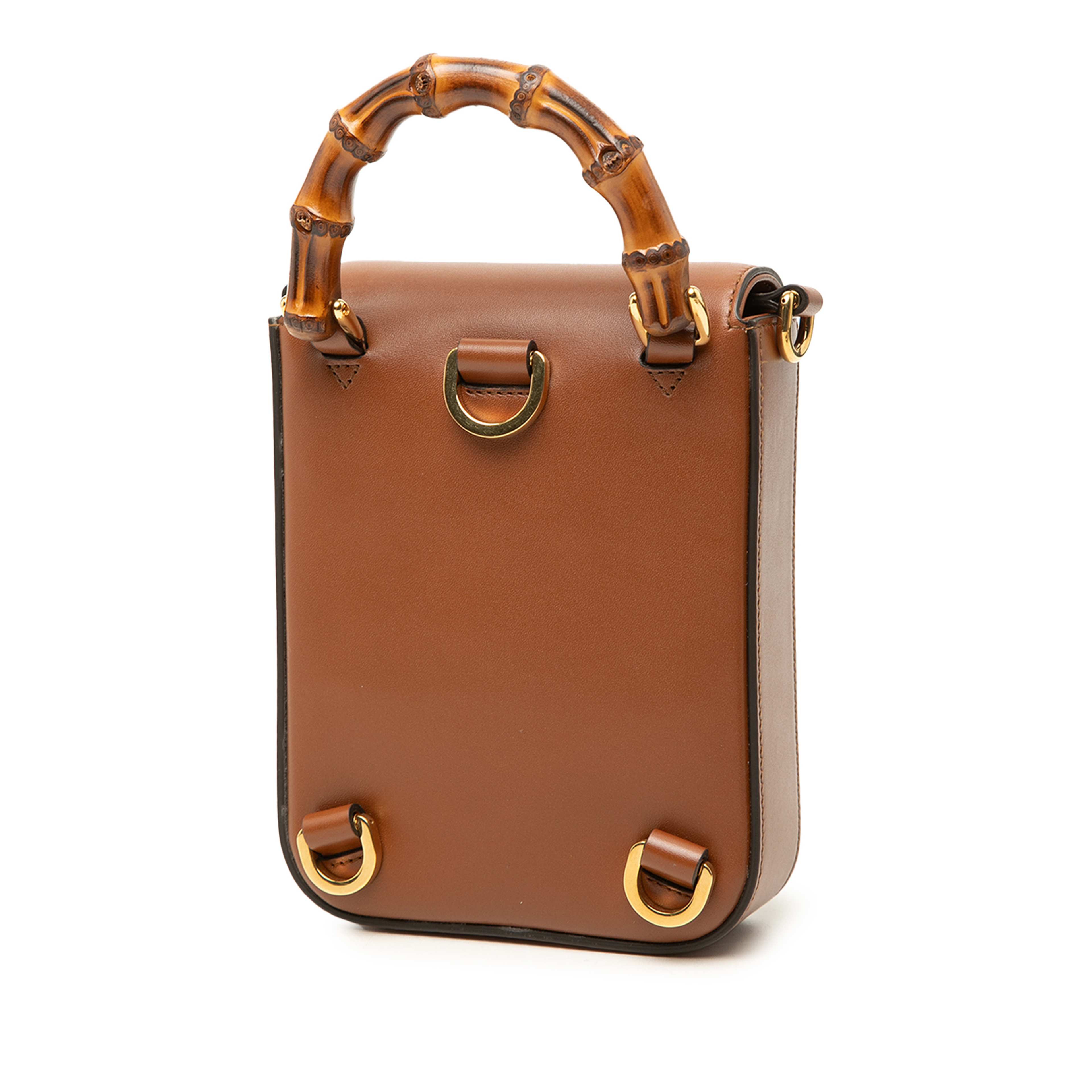 Gucci Mini Calfskin Bamboo Top Handle Bag, från Luxclusif, i färgen brun. Klicka för att öppna bilden i stort format