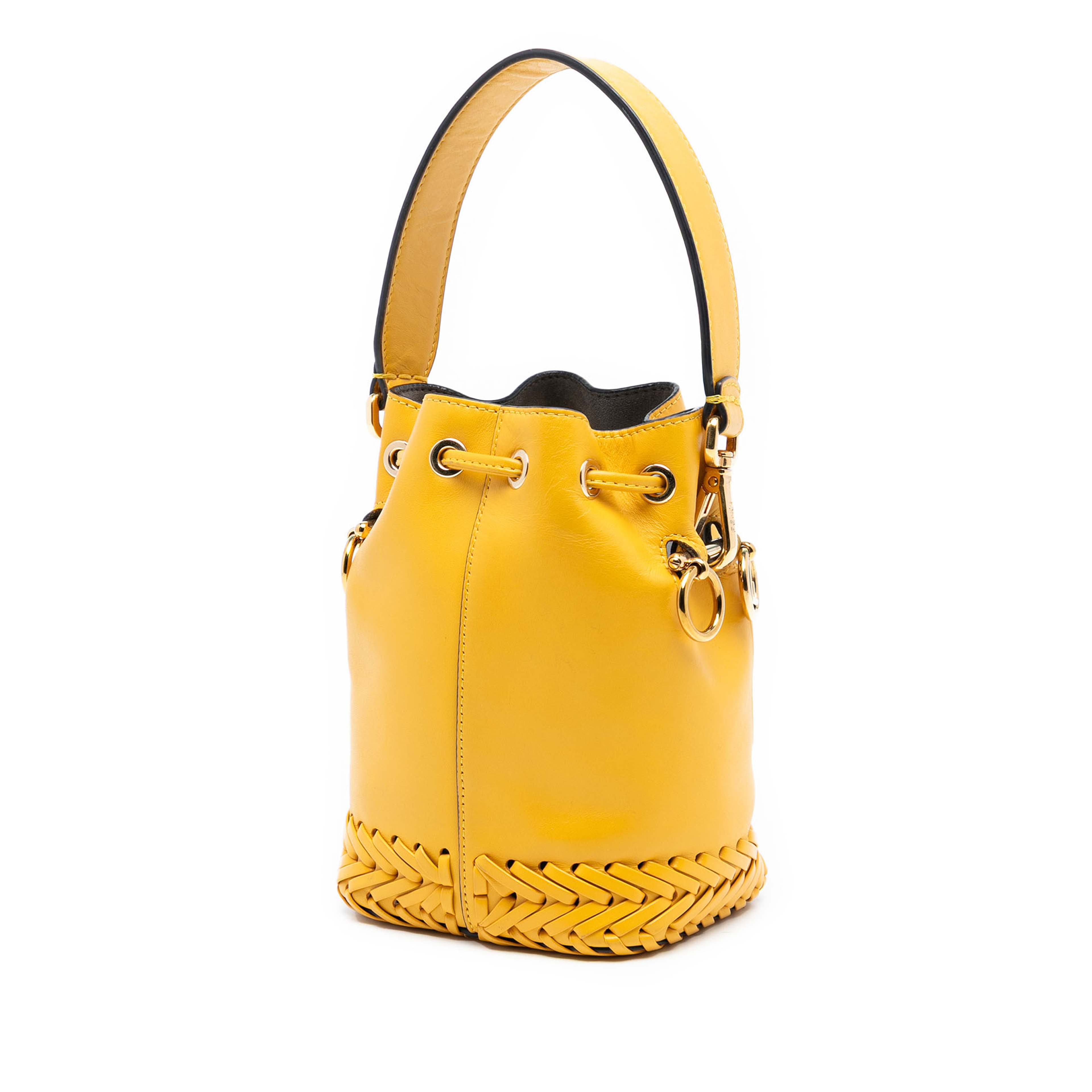 Fendi Mini Embossed Leather Whipstitch Mon Tresor Bucket Bag, från Luxclusif, i färgen yellow. Klicka för att öppna bilden i stort format