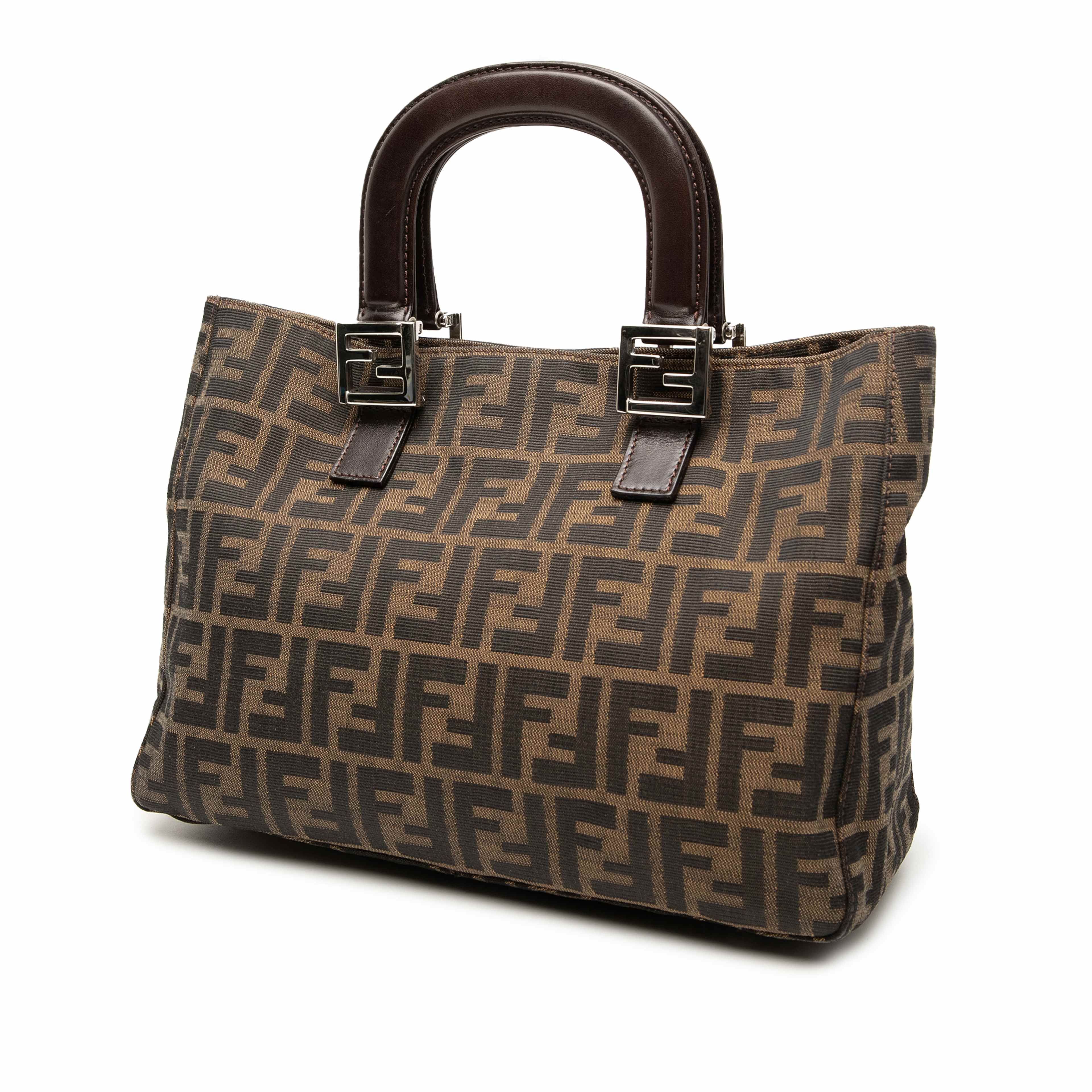 Fendi Small Zucca Canvas Twins Tote, från Luxclusif, i färgen brun. Klicka för att öppna bilden i stort format
