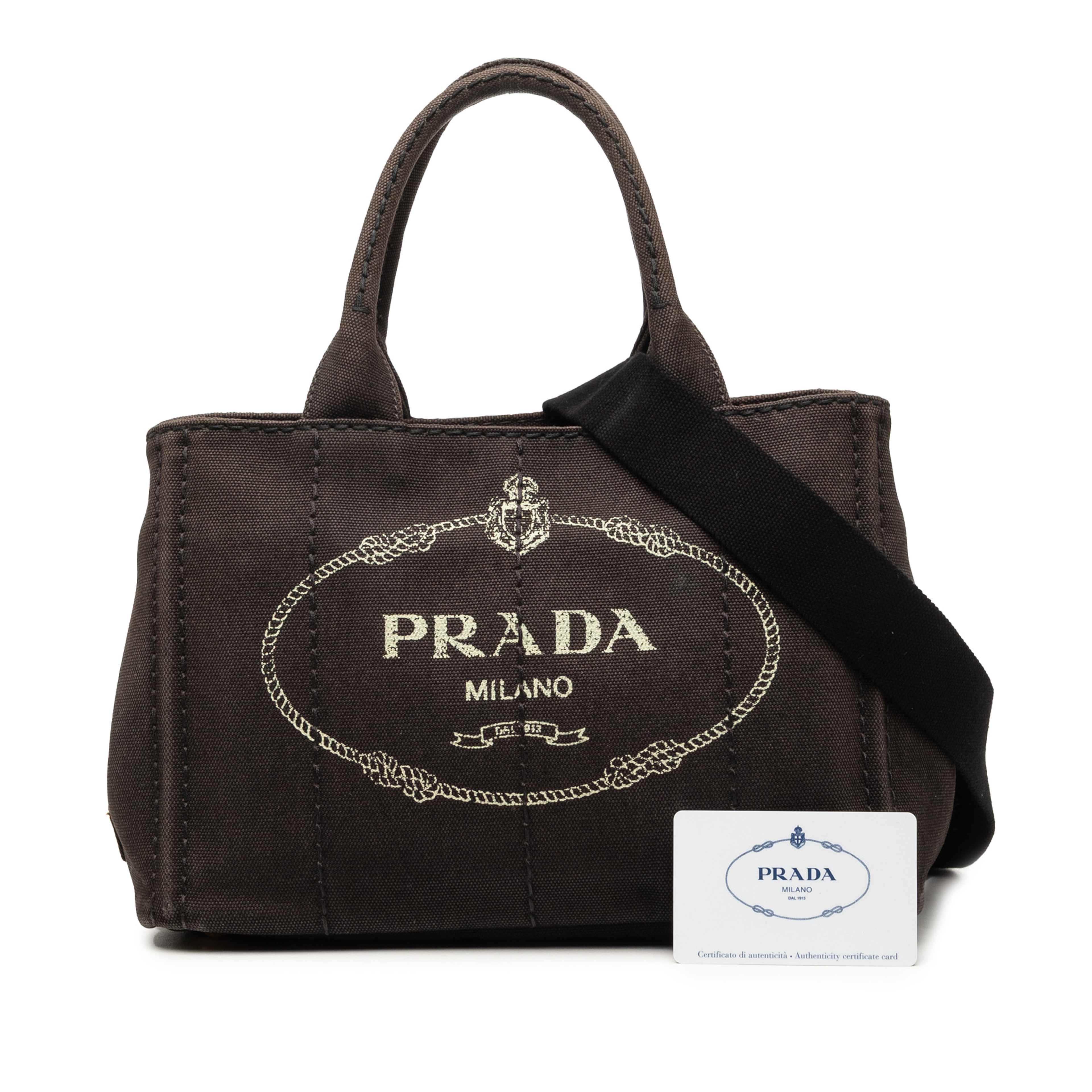Prada Small Canvas Canapa Logo Tote, från Luxclusif, i färgen svart. Klicka för att öppna bilden i stort format