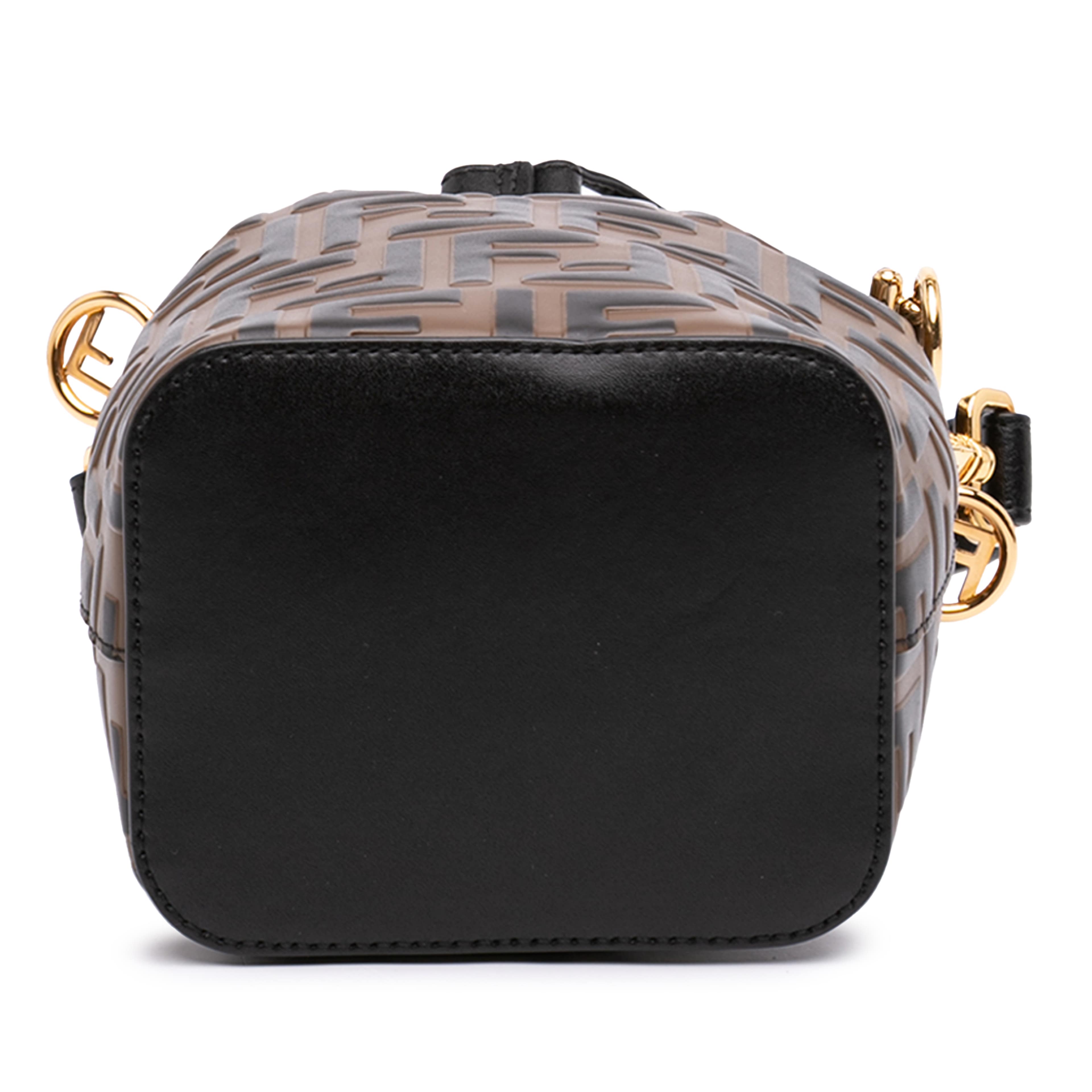 Fendi Mini Ff 1974 Embossed Leather Mon Tresor Bucket Bag, från Luxclusif, i färgen brun. Klicka för att öppna bilden i stort format
