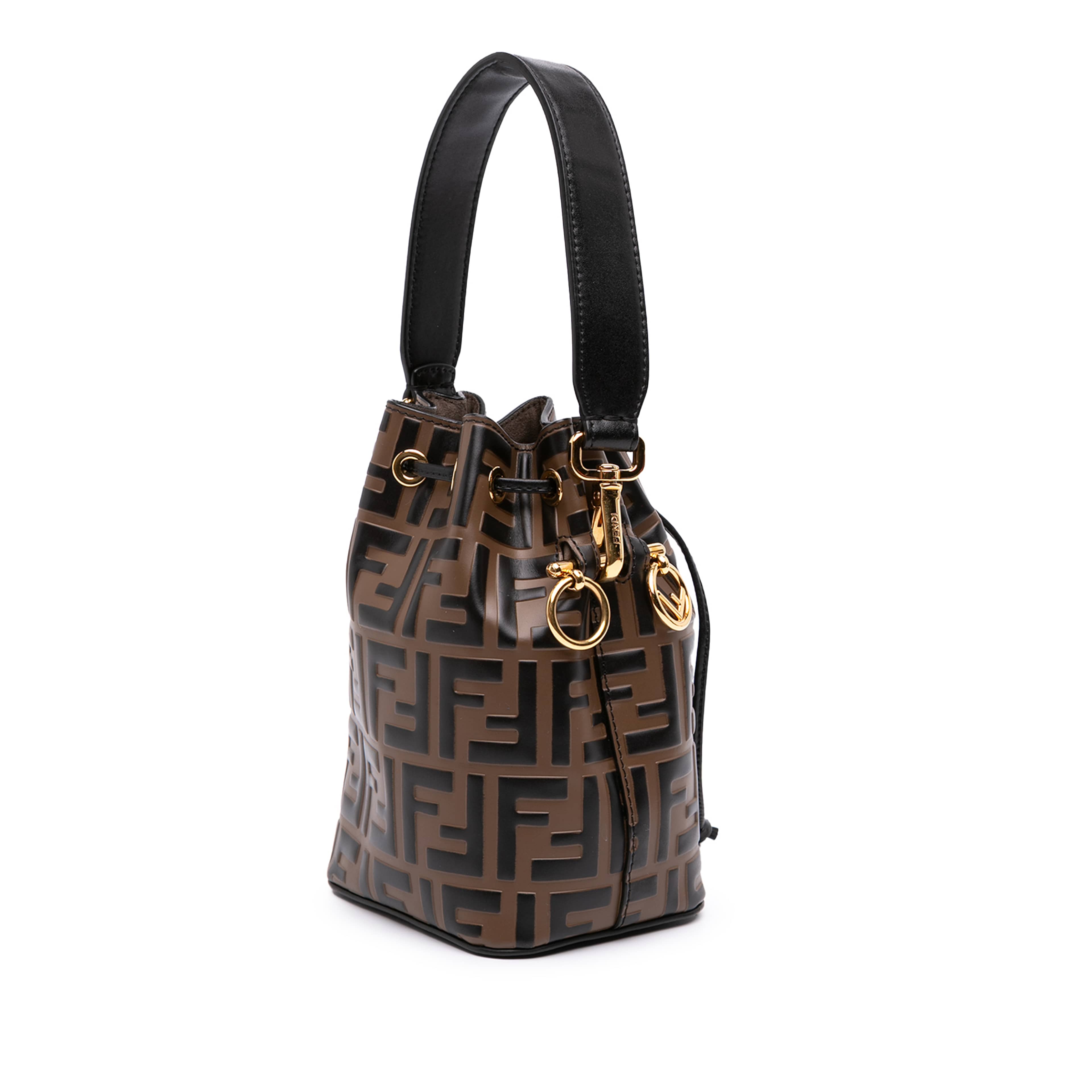 Fendi Mini Ff 1974 Embossed Leather Mon Tresor Bucket Bag, från Luxclusif, i färgen brun. Klicka för att öppna bilden i stort format