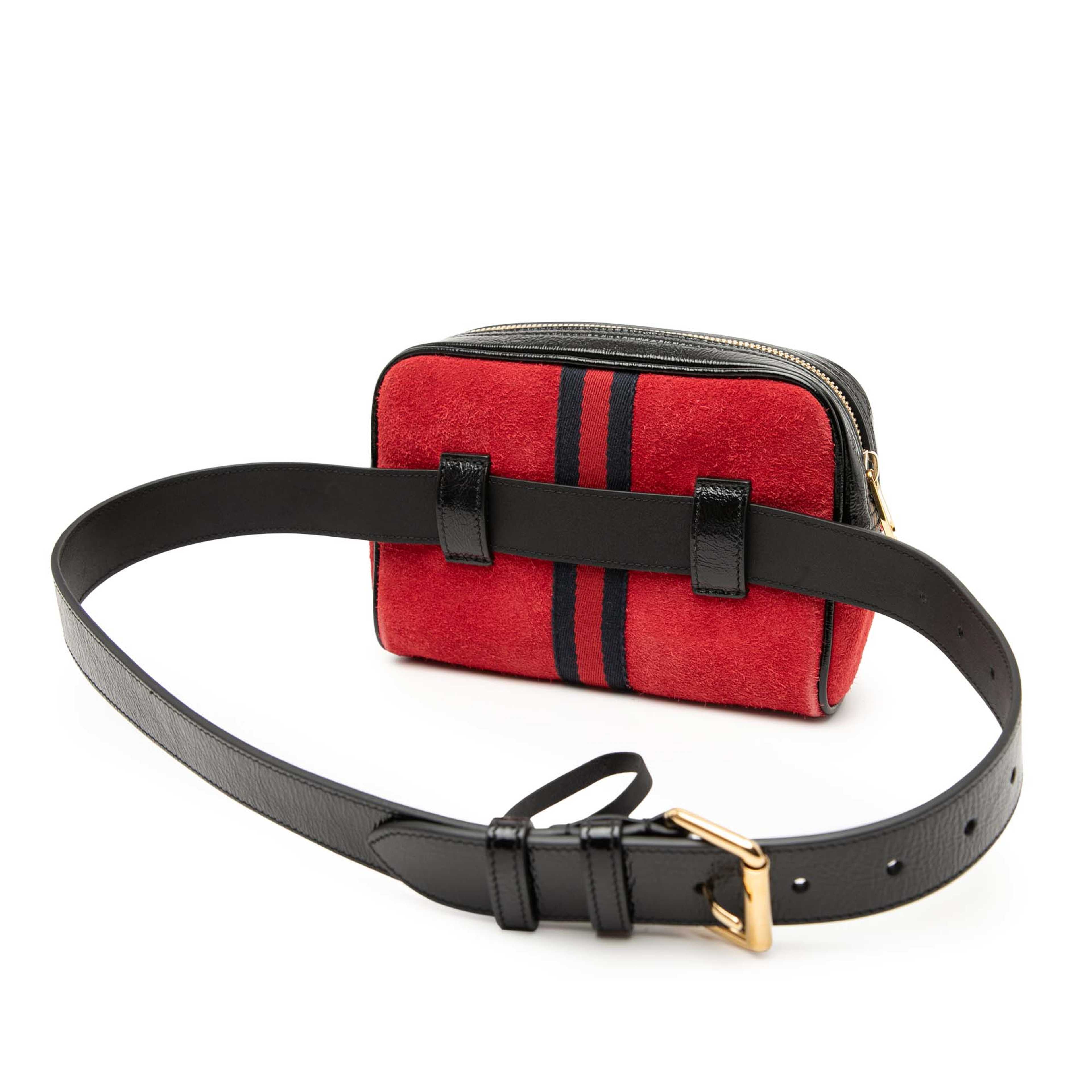 Gucci Small Suede Web Ophidia Belt Bag, från Luxclusif, i färgen röd. Klicka för att öppna bilden i stort format
