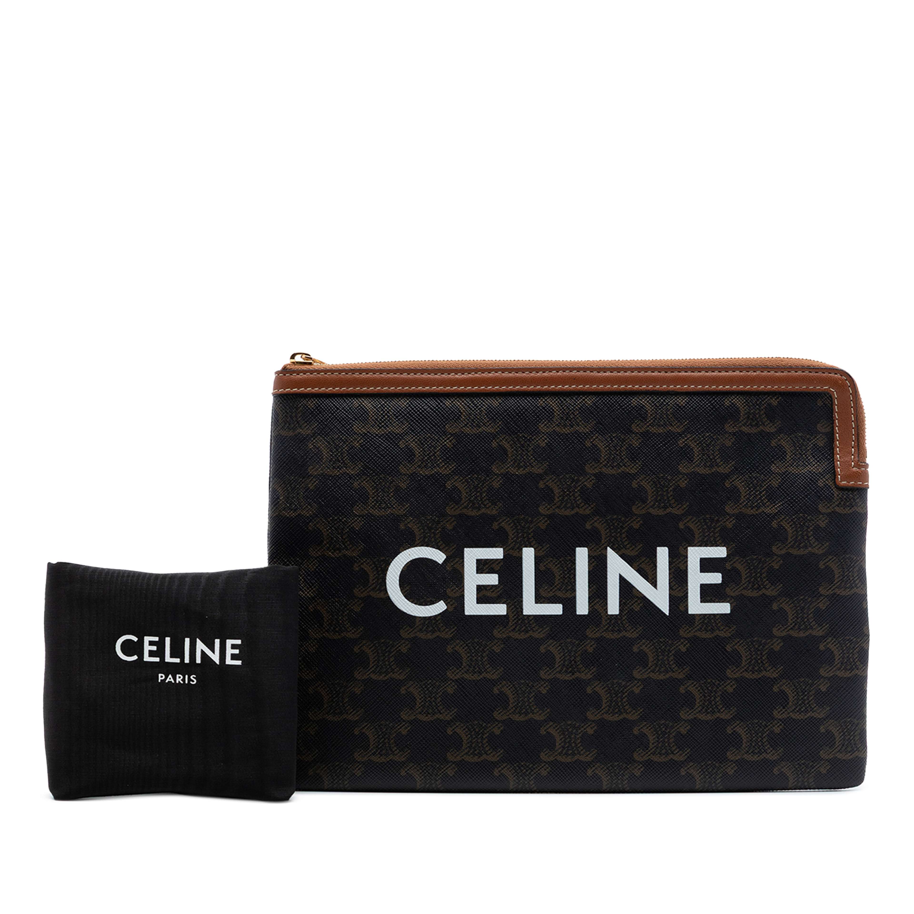 Celine Small Triomphe Coated Canvas Clutch, från Luxclusif, i färgen brun. Klicka för att öppna bilden i stort format