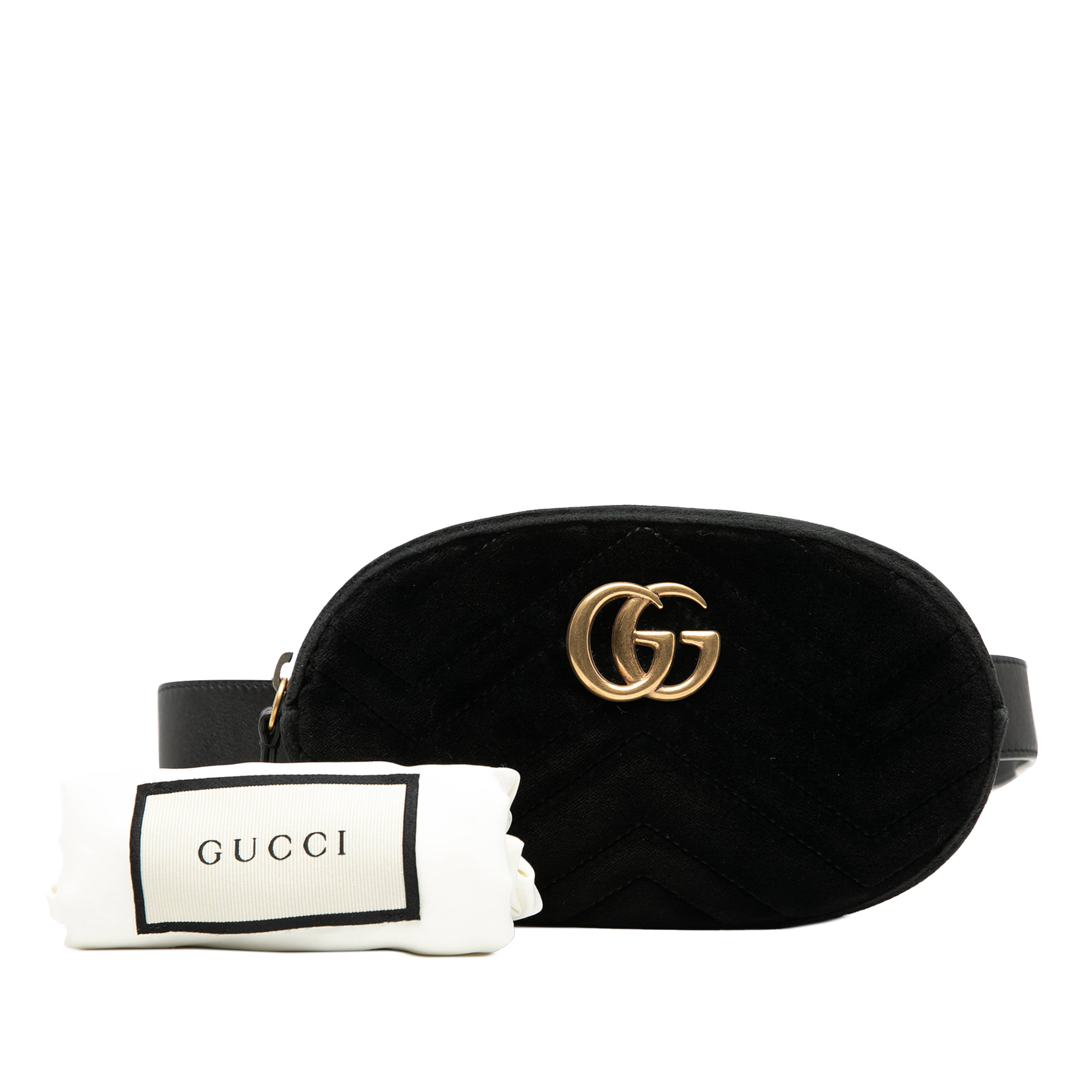 Gucci Gg Marmont Matelasse Velvet Belt Bag, från Luxclusif, i färgen svart. Klicka för att öppna bilden i stort format