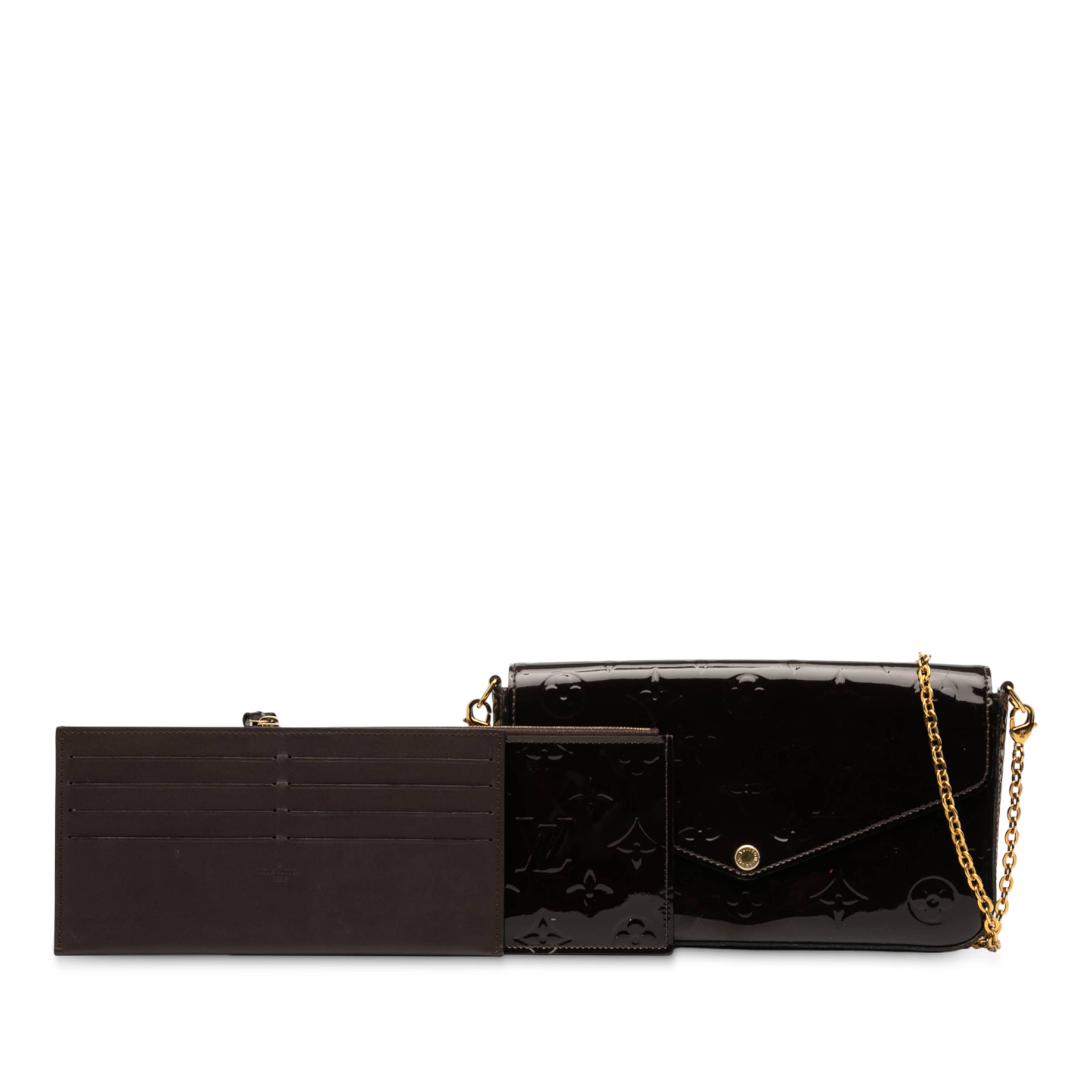 Louis Vuitton Monogram Vernis Pochette Felicie, från Luxclusif, i färgen purpur. Klicka för att öppna bilden i stort format