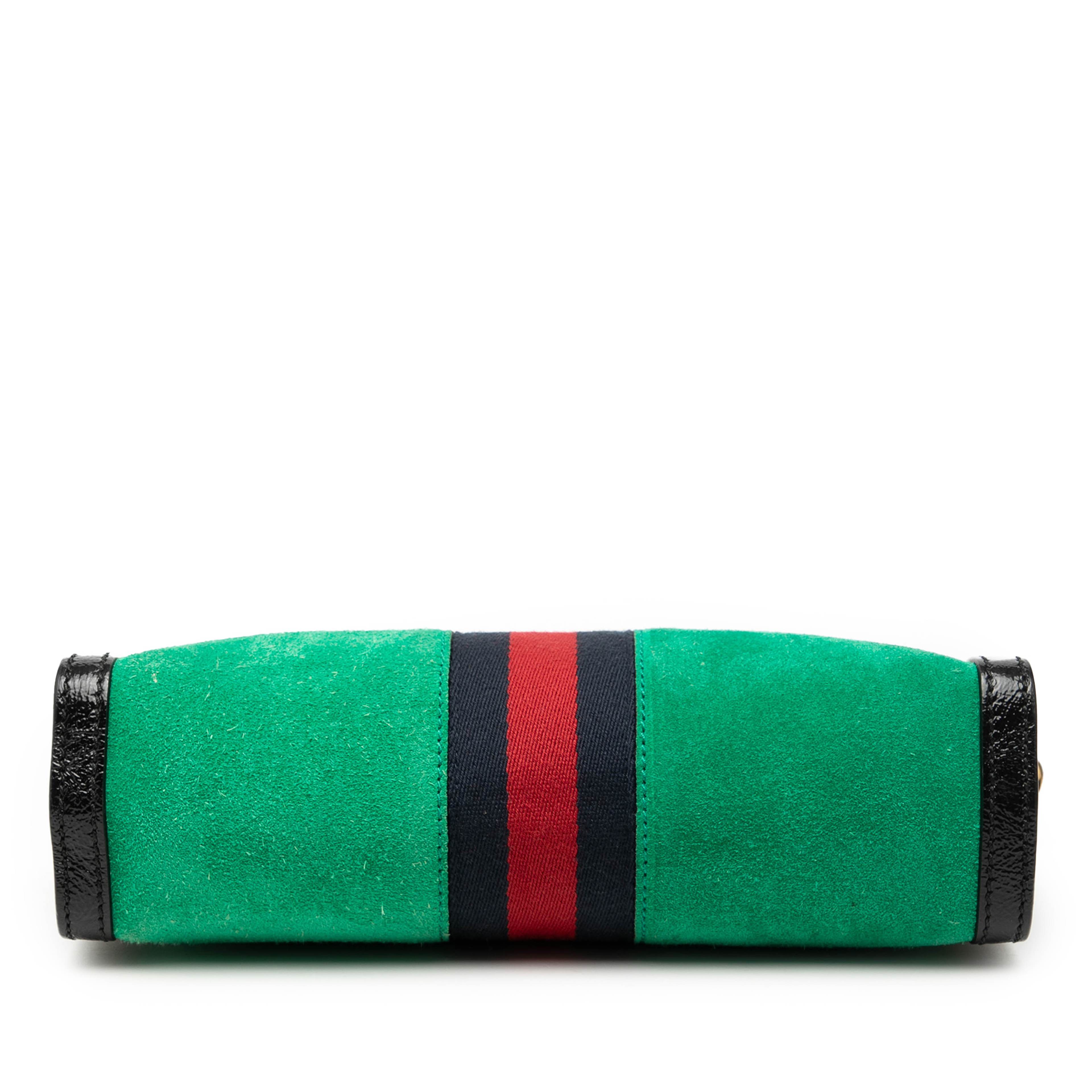 Gucci Small Suede Web Ophidia Chain Crossbody, från Luxclusif, i färgen green. Klicka för att öppna bilden i stort format