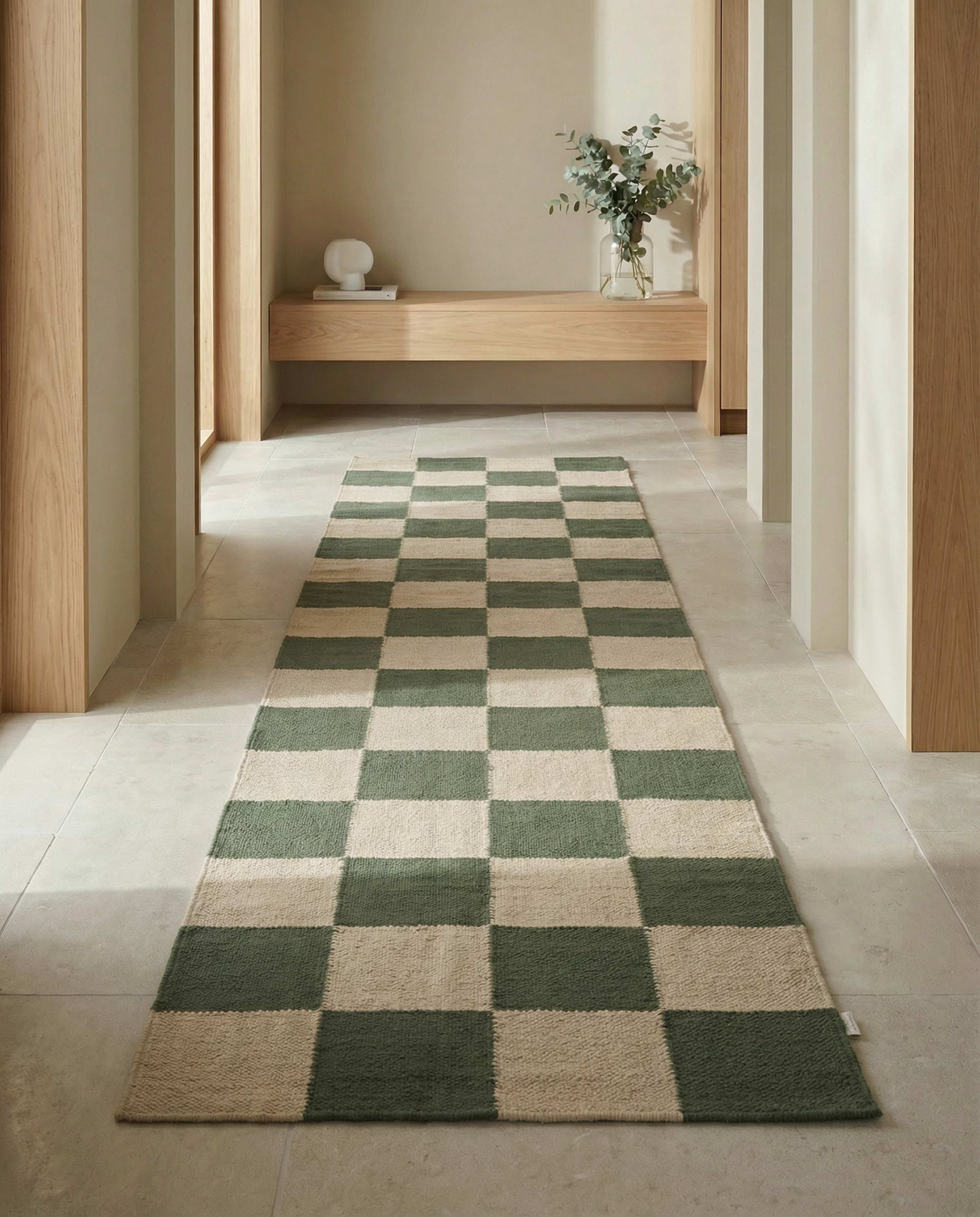 Gångmatta Squares 80x240 cm, från Classic Collection, i färgen skogsgrön/natur. Klicka för att öppna bilden i stort format