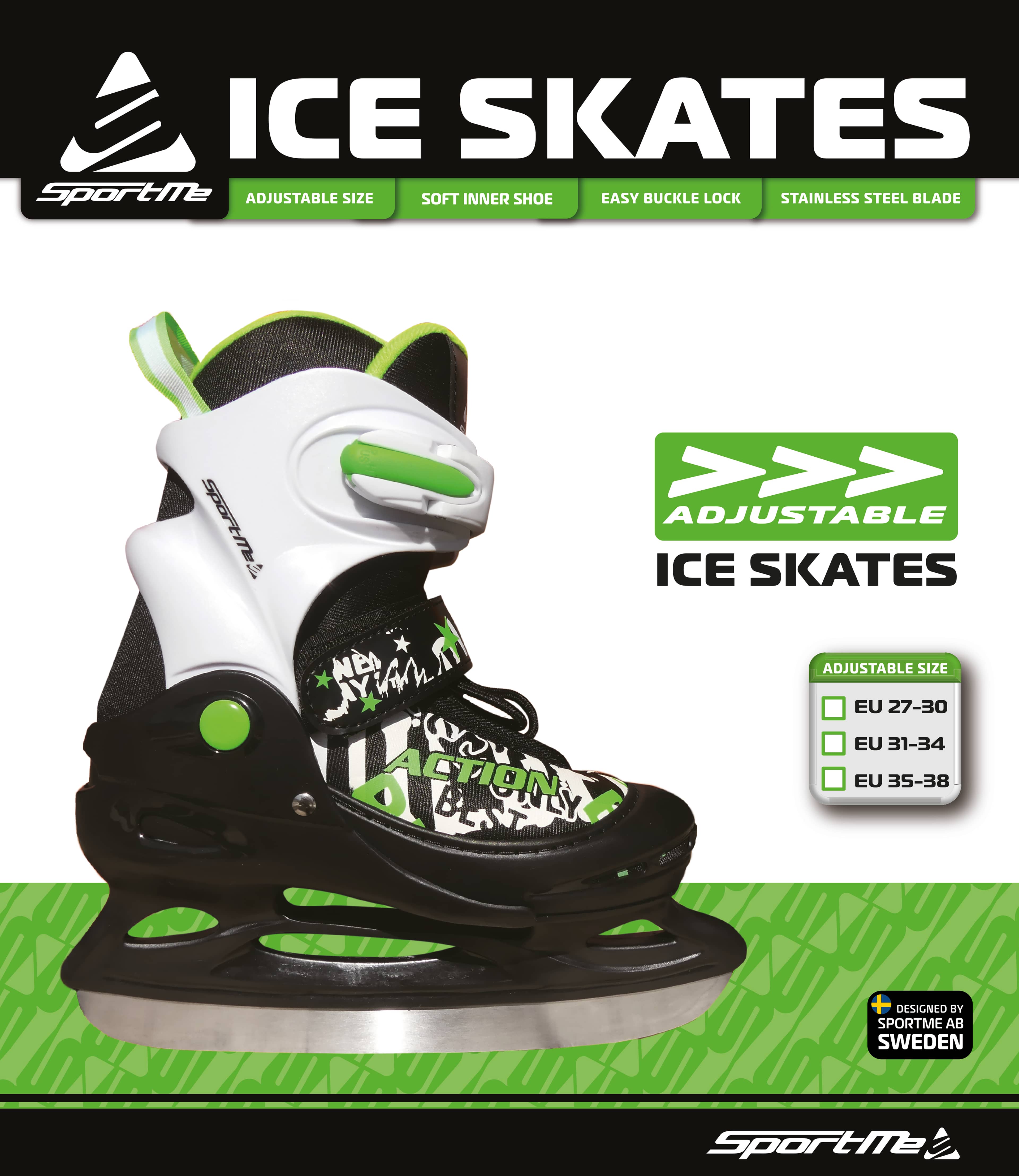 Skridsko Barn Stl 26-29, från Sportme, i färgen svart/vit. Klicka för att öppna bilden i stort format