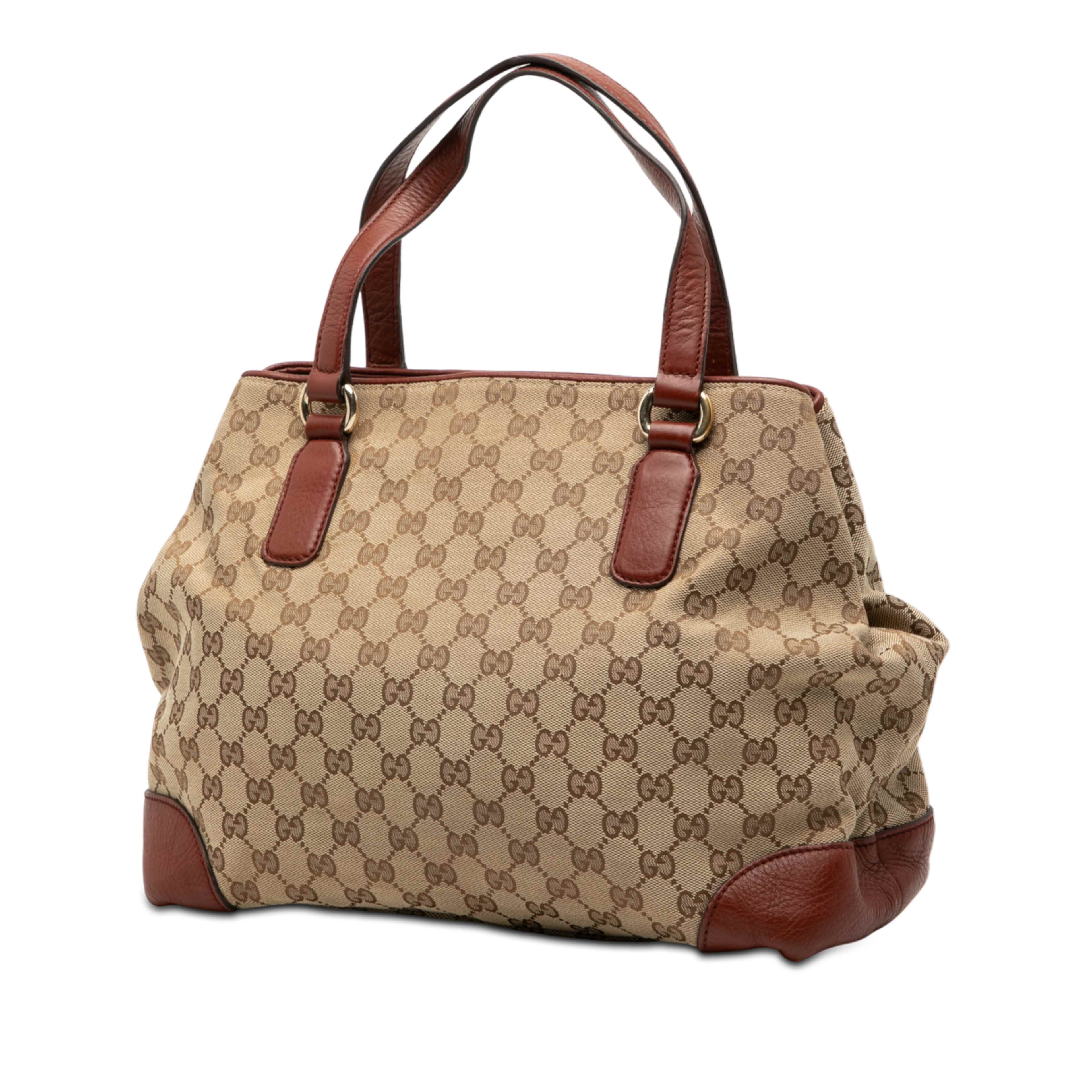 Gucci Medium Gg Canvas Web Dressage Tote, från Luxclusif, i färgen beige. Klicka för att öppna bilden i stort format