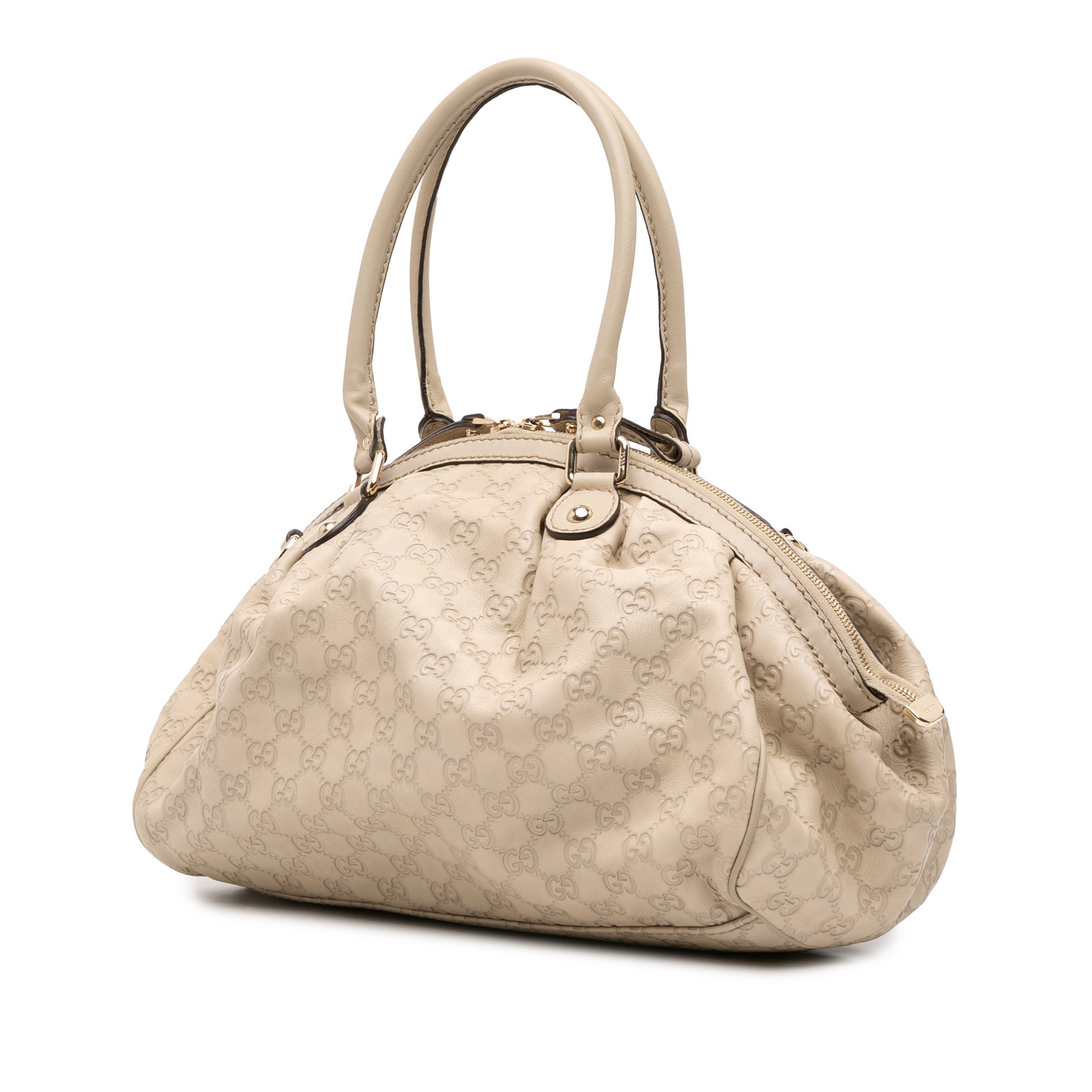 Gucci Guccissima Sukey Satchel, från Luxclusif, i färgen beige. Klicka för att öppna bilden i stort format