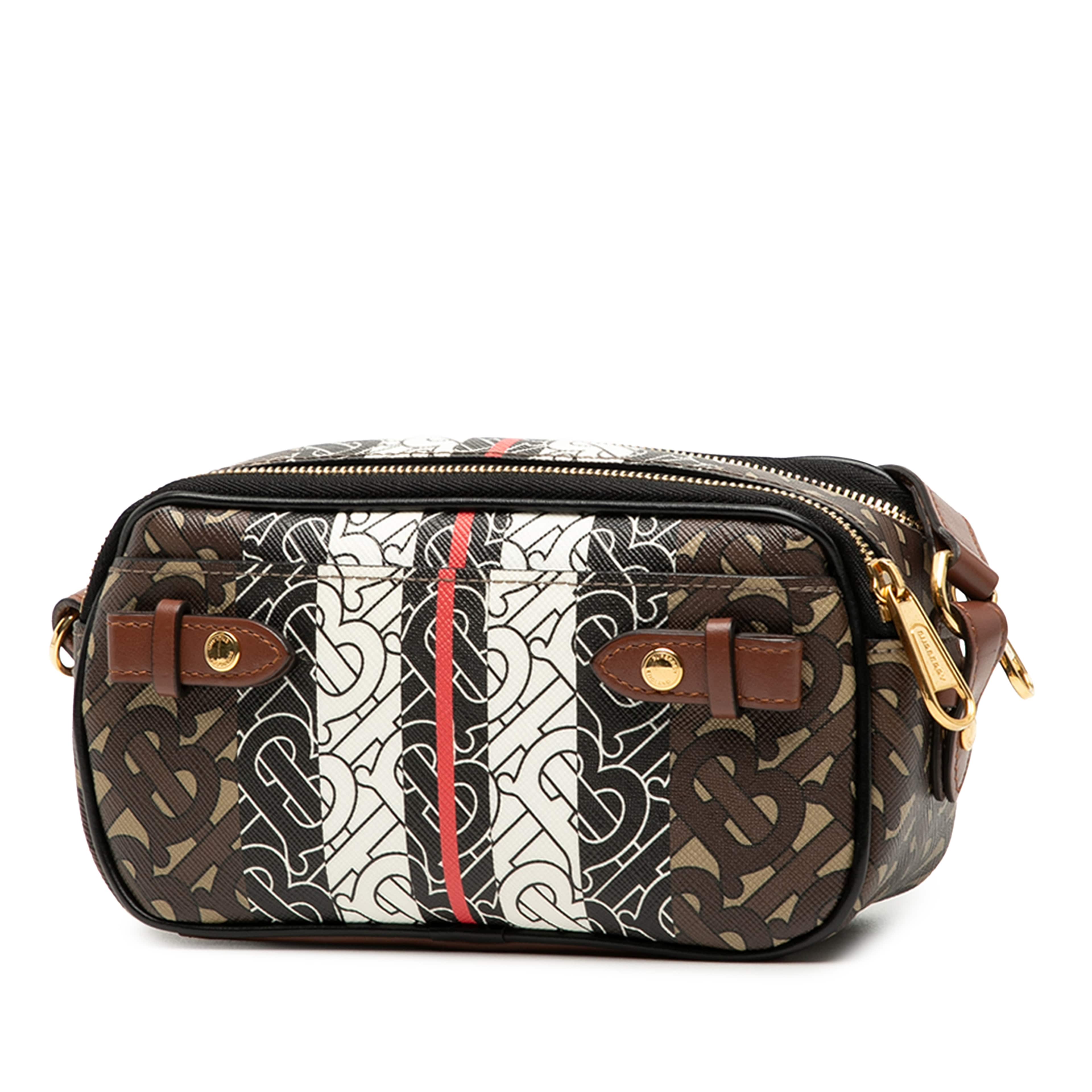 Burberry Tb Monogram E-canvas Stripe Camera Bag, från Luxclusif, i färgen brown. Klicka för att öppna bilden i stort format