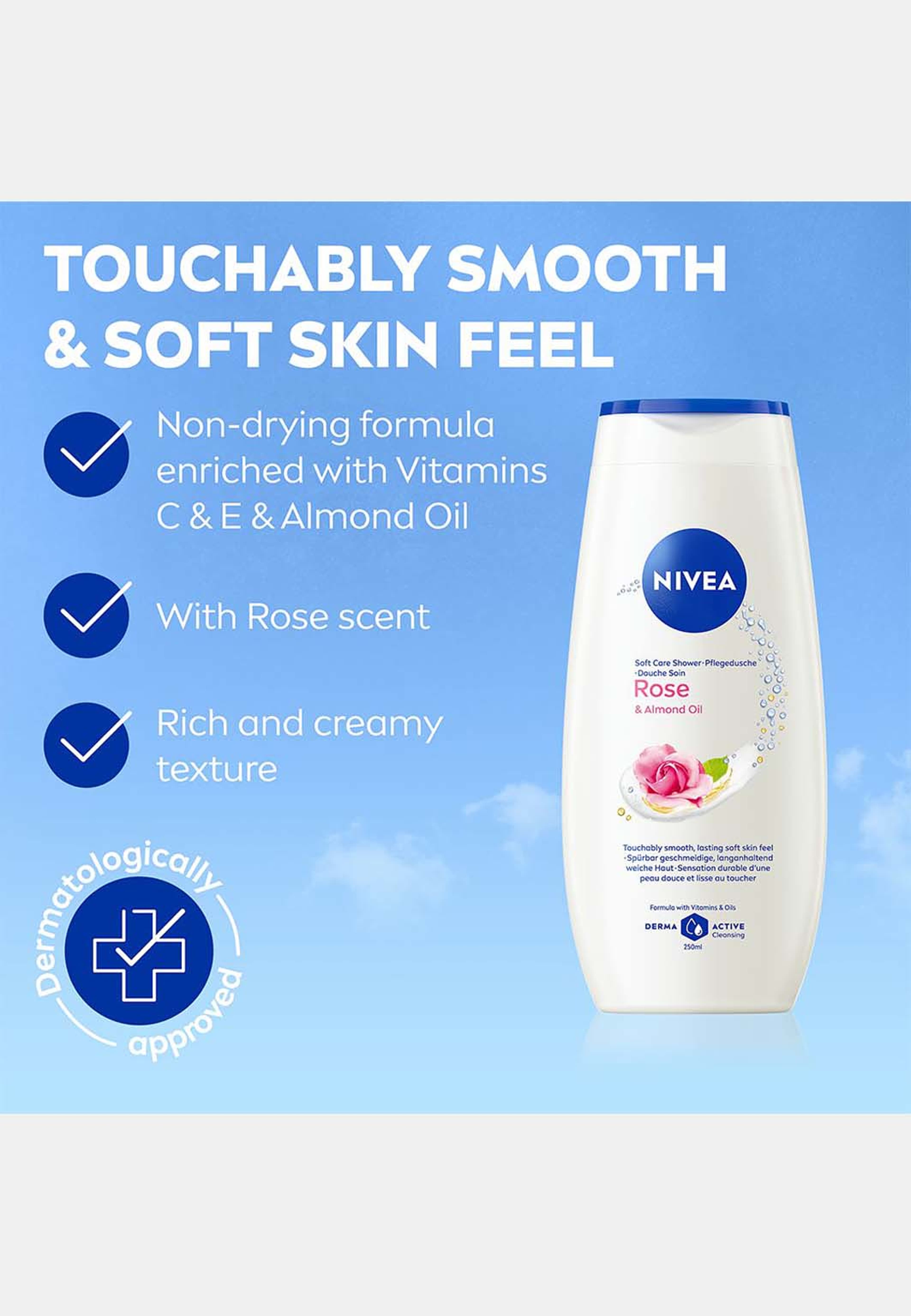 Duschtvål Rose & Almond Oil Shower, från NIVEA. Klicka för att öppna bilden i stort format