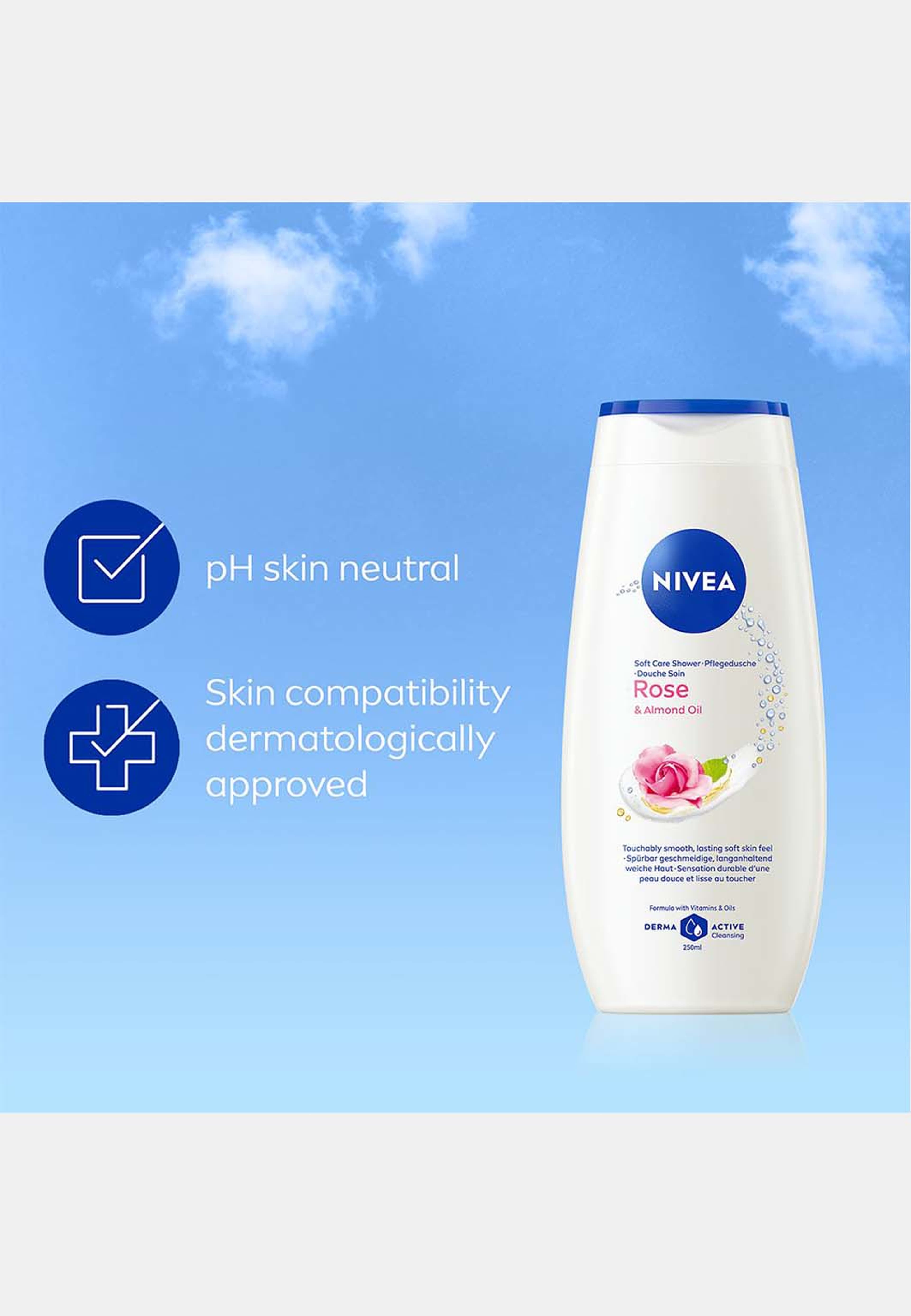Duschtvål Rose & Almond Oil Shower, från NIVEA. Klicka för att öppna bilden i stort format