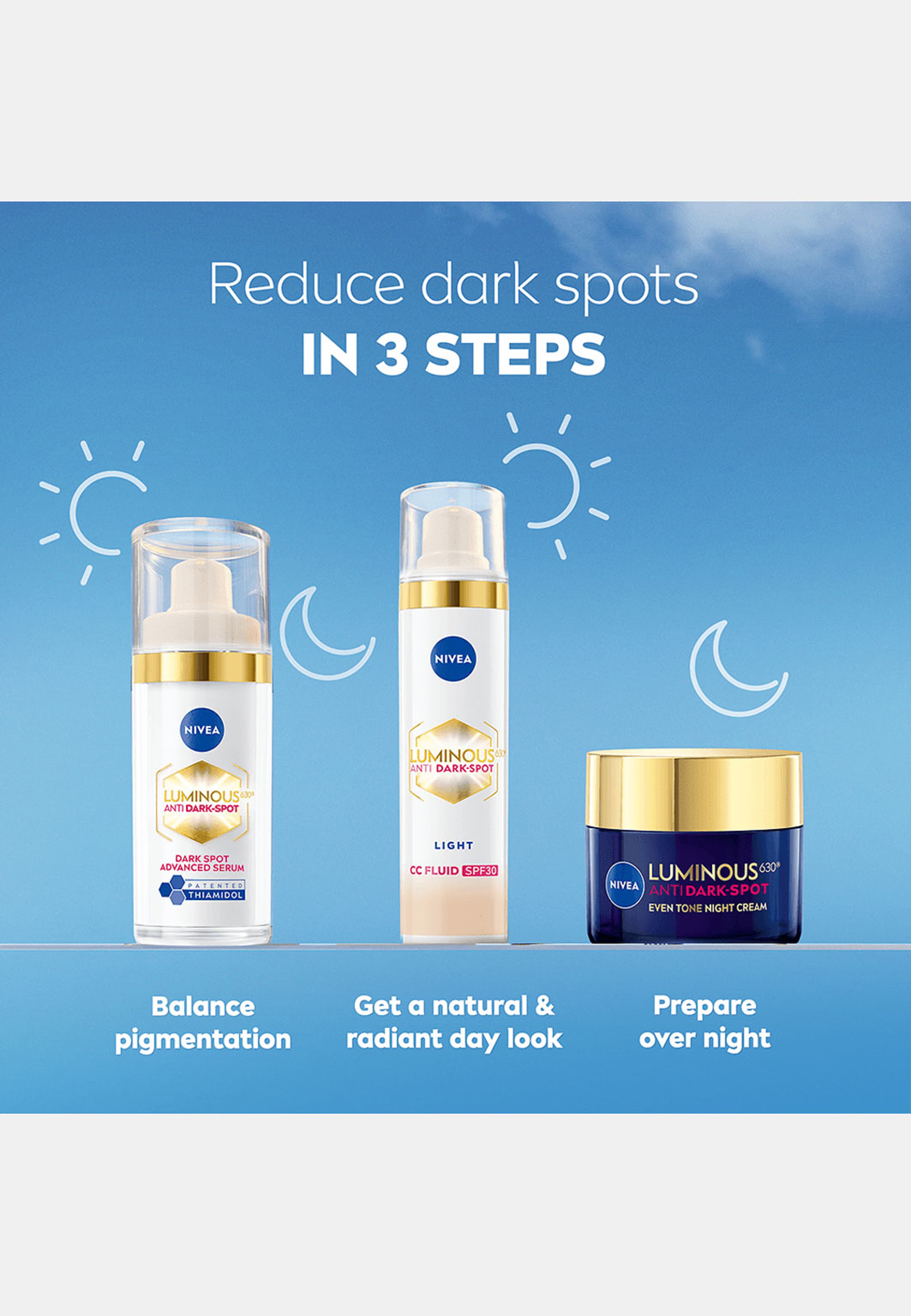 Färgad dagkräm Luminous 630 Anti Dark-Spot CC Fluid 3-in-1 Light SPF30 40 ml NIVEA