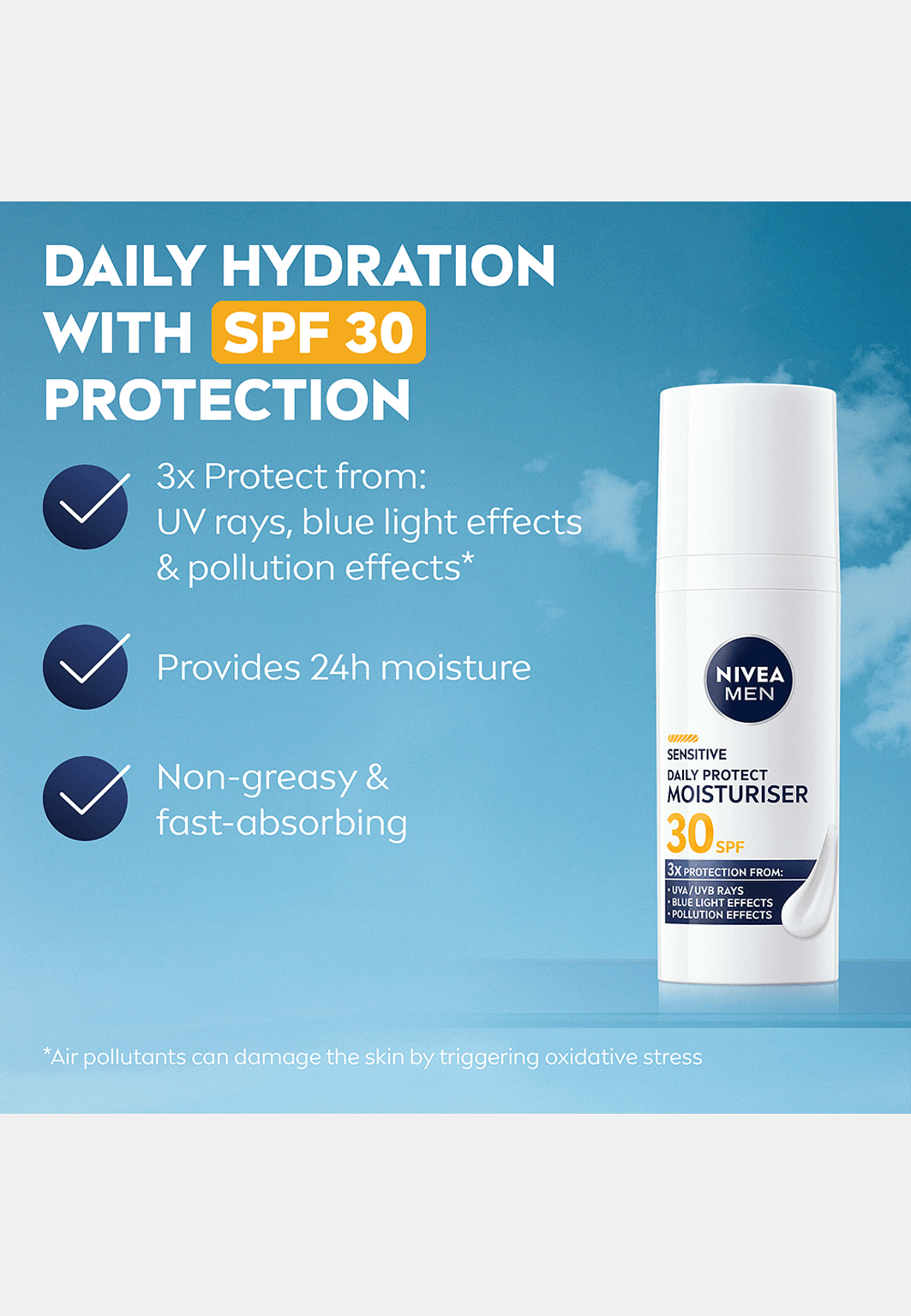 Ansiktskräm Sensitive Daily Protect Moisturiser SPF30 50 ml NIVEA MEN