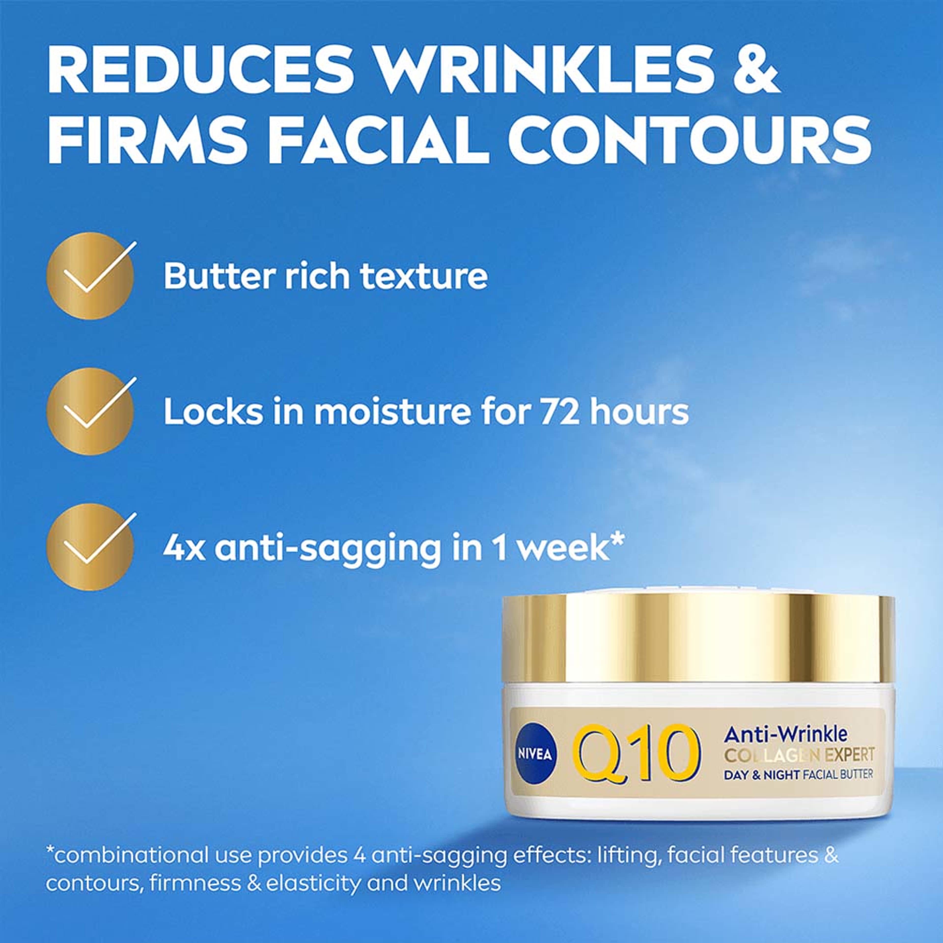 Ansiktskräm Q10 Anti-Wrinkle Collagen Expert Day & Night Facial Butter, från NIVEA. Klicka för att öppna bilden i stort format