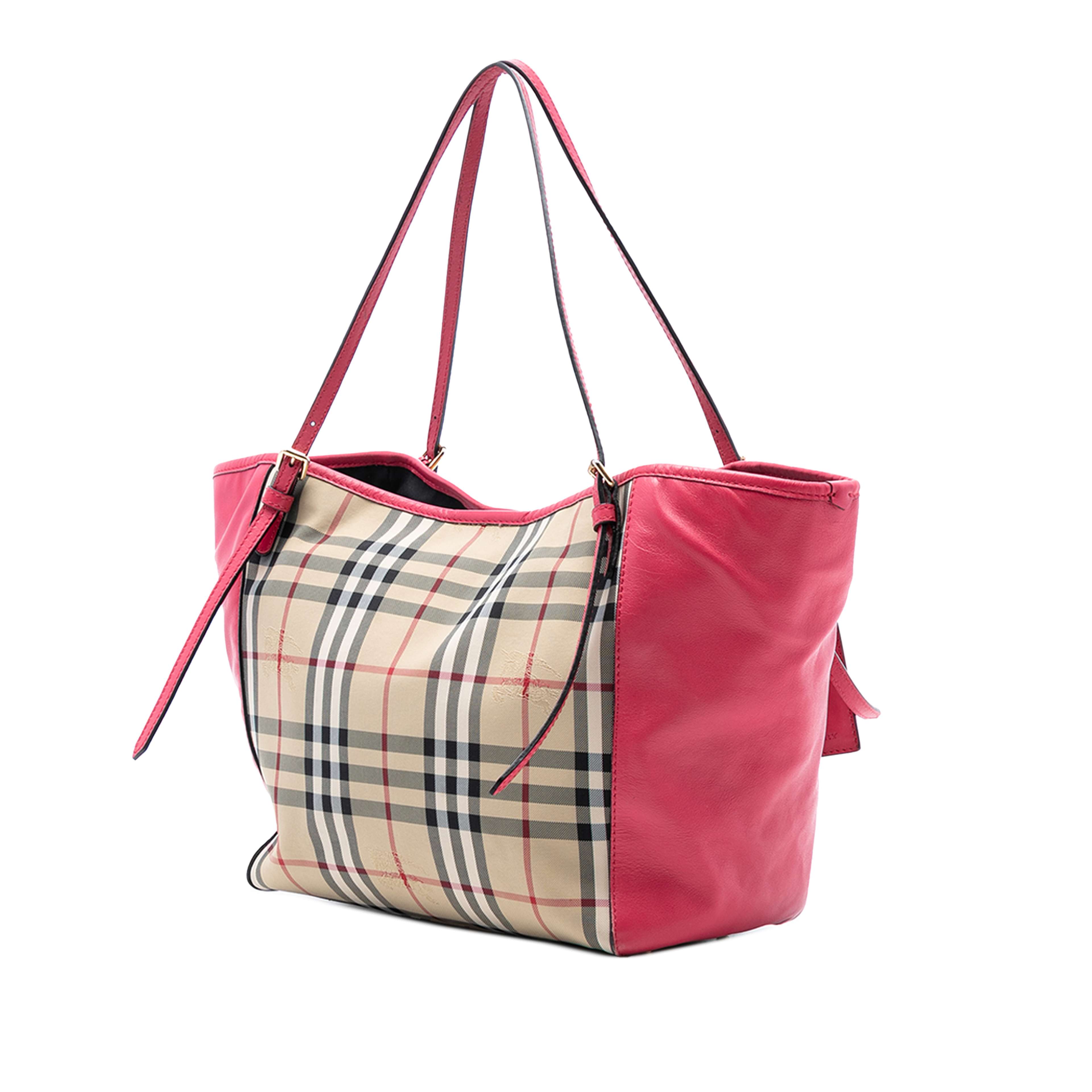 Burberry Small Haymarket Check Coated Canvas And Calfskin Canterbury Tote, från Luxclusif, i färgen rosa. Klicka för att öppna bilden i stort format