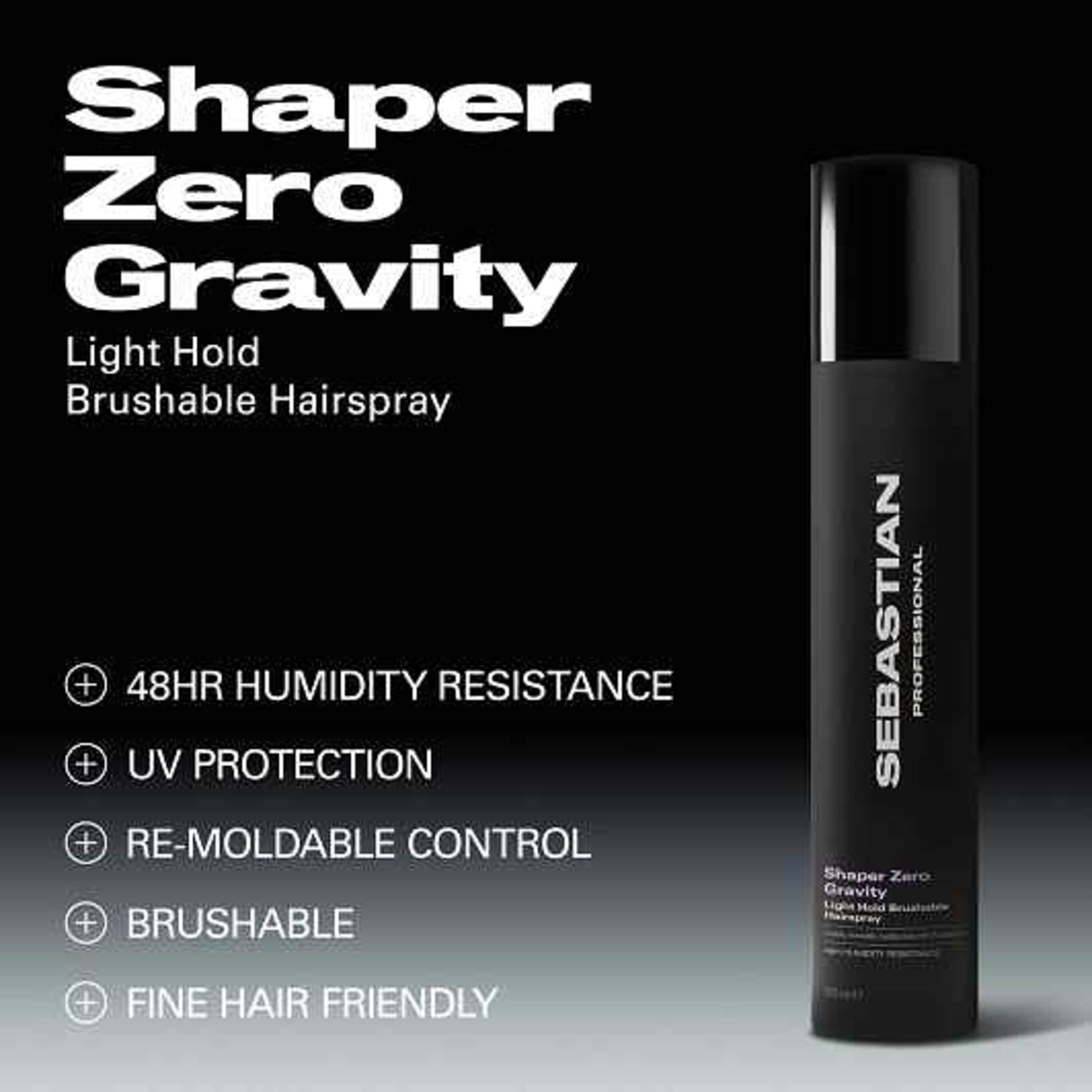 Shaper Zero Gravity Light Hold Hairspray, från Sebastian Professional. Klicka för att öppna bilden i stort format
