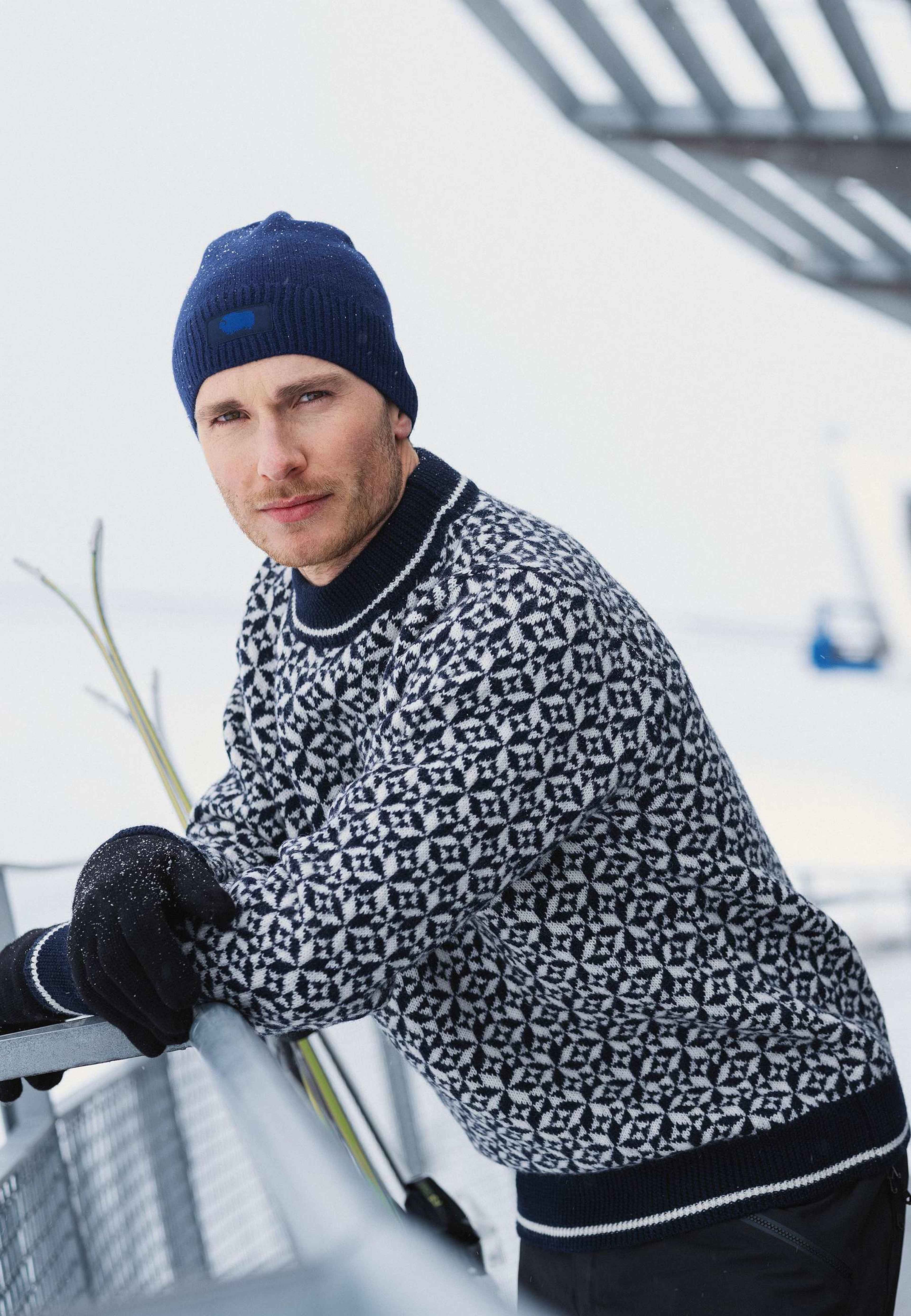 Pullover "stickad" | 100% Ull | Blå