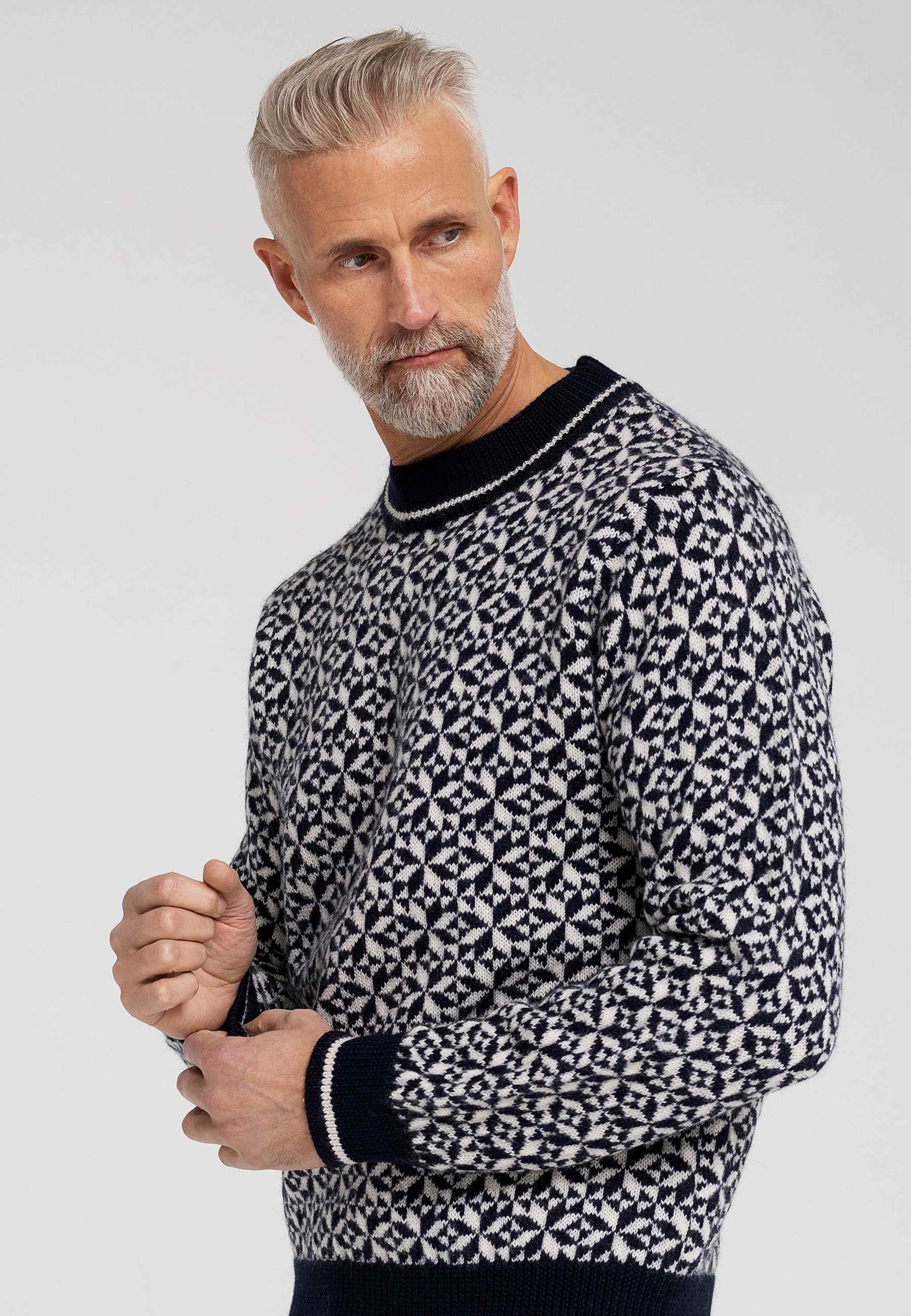 Pullover "stickad" | 100% Ull | Blå