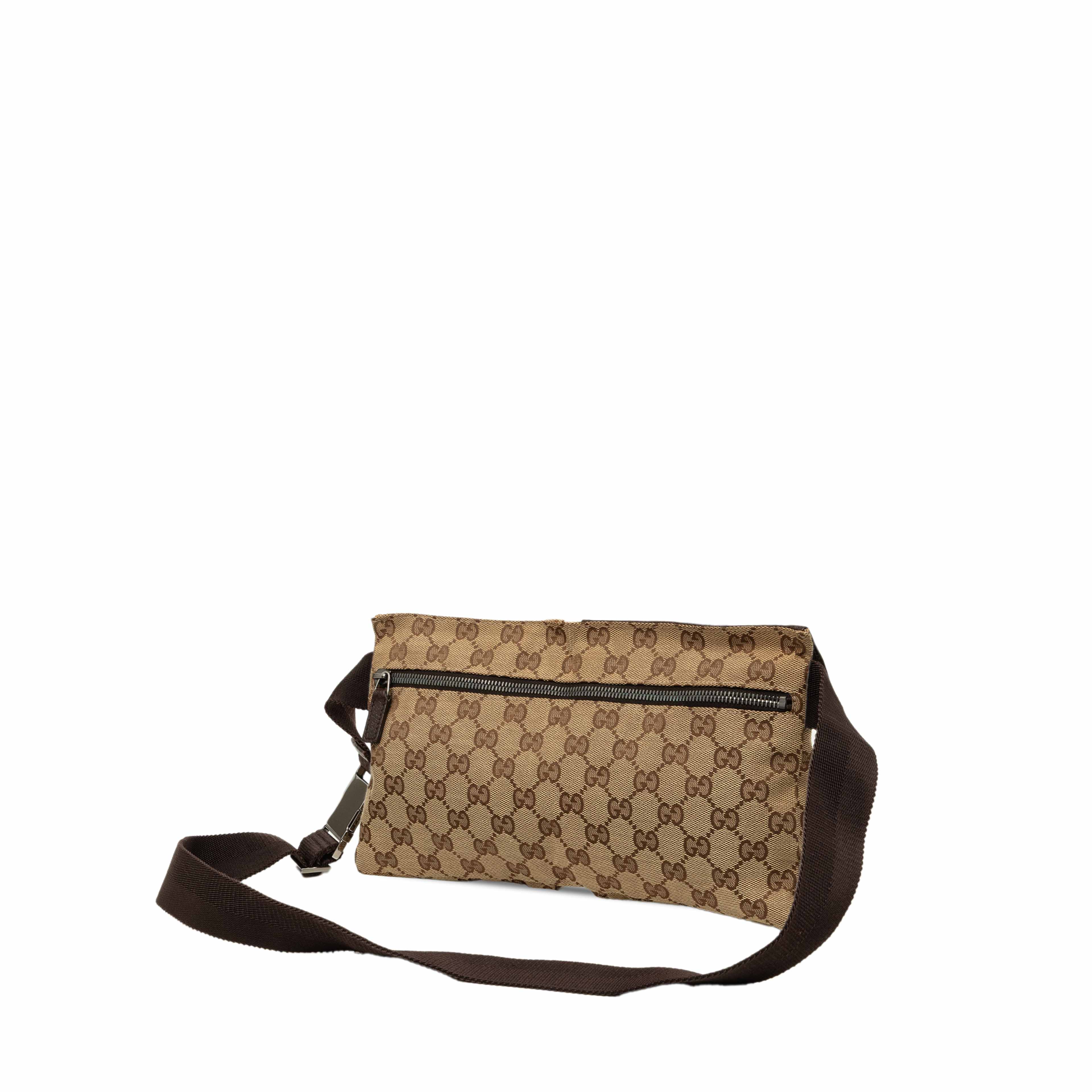Gucci Gg Canvas Double Pocket Belt Bag, från Luxclusif, i färgen beige. Klicka för att öppna bilden i stort format