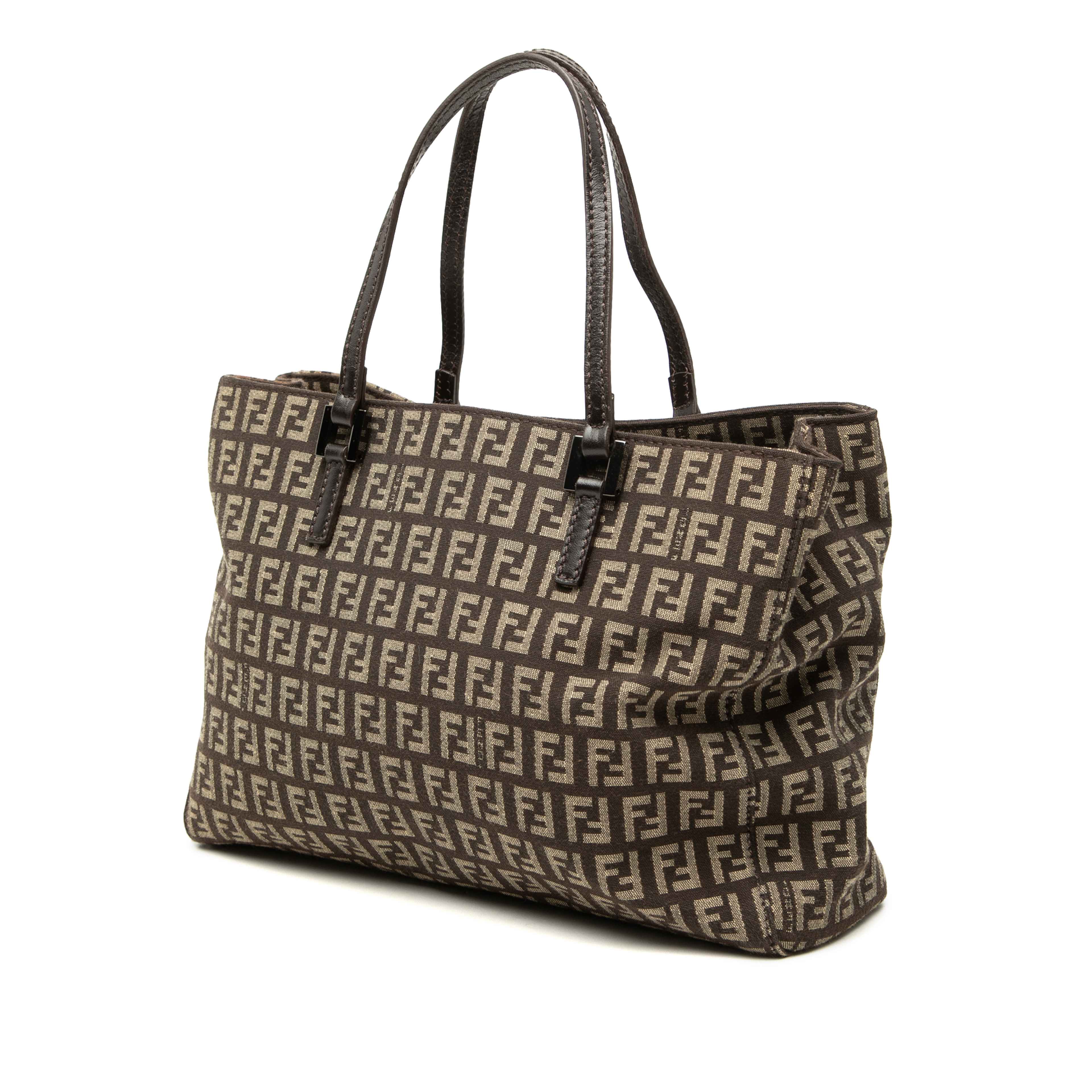 Fendi Small Zucchino Canvas Tote, från Luxclusif, i färgen brun. Klicka för att öppna bilden i stort format