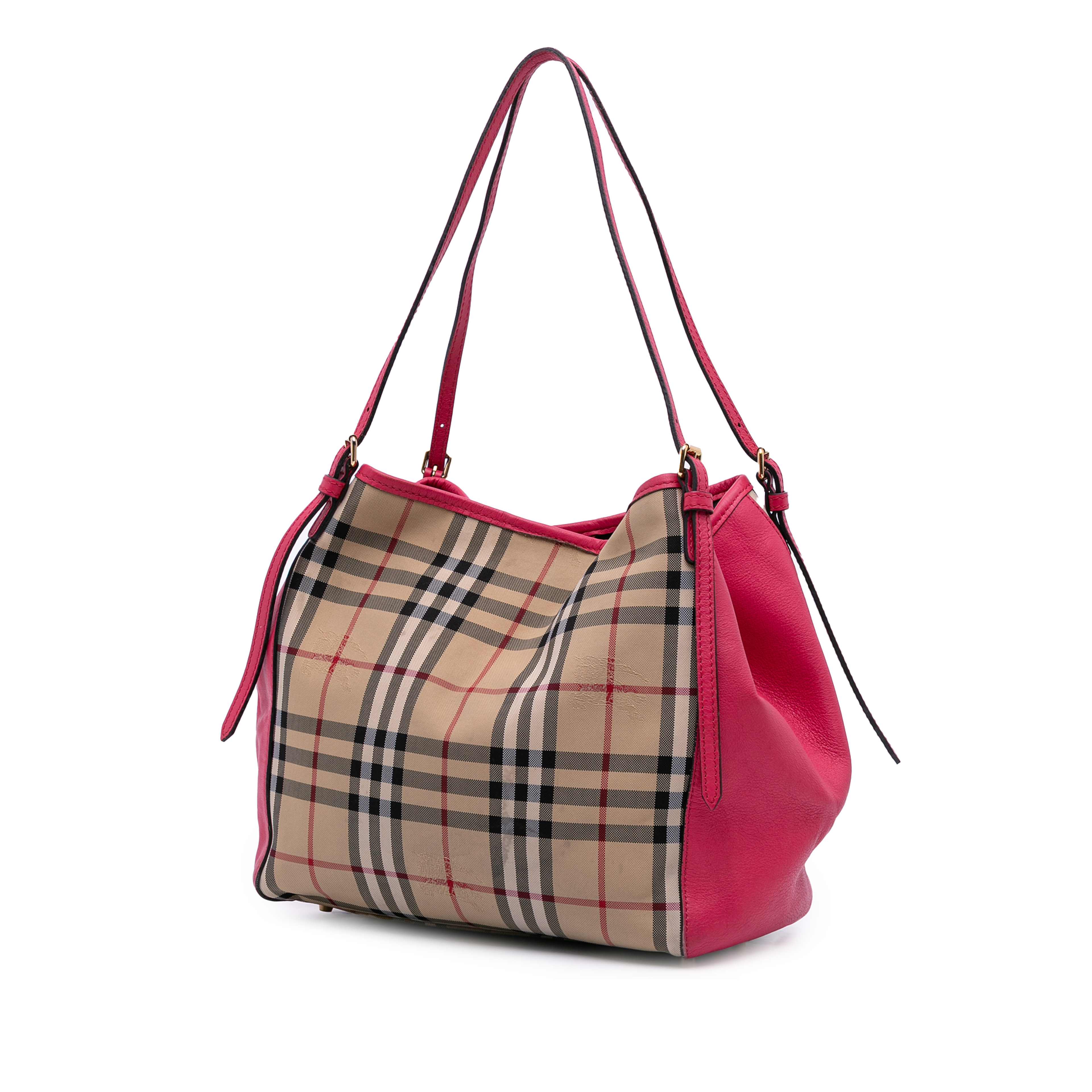 Burberry Small Haymarket Check Canvas And Leather Canterbury Tote, från Luxclusif, i färgen beige. Klicka för att öppna bilden i stort format