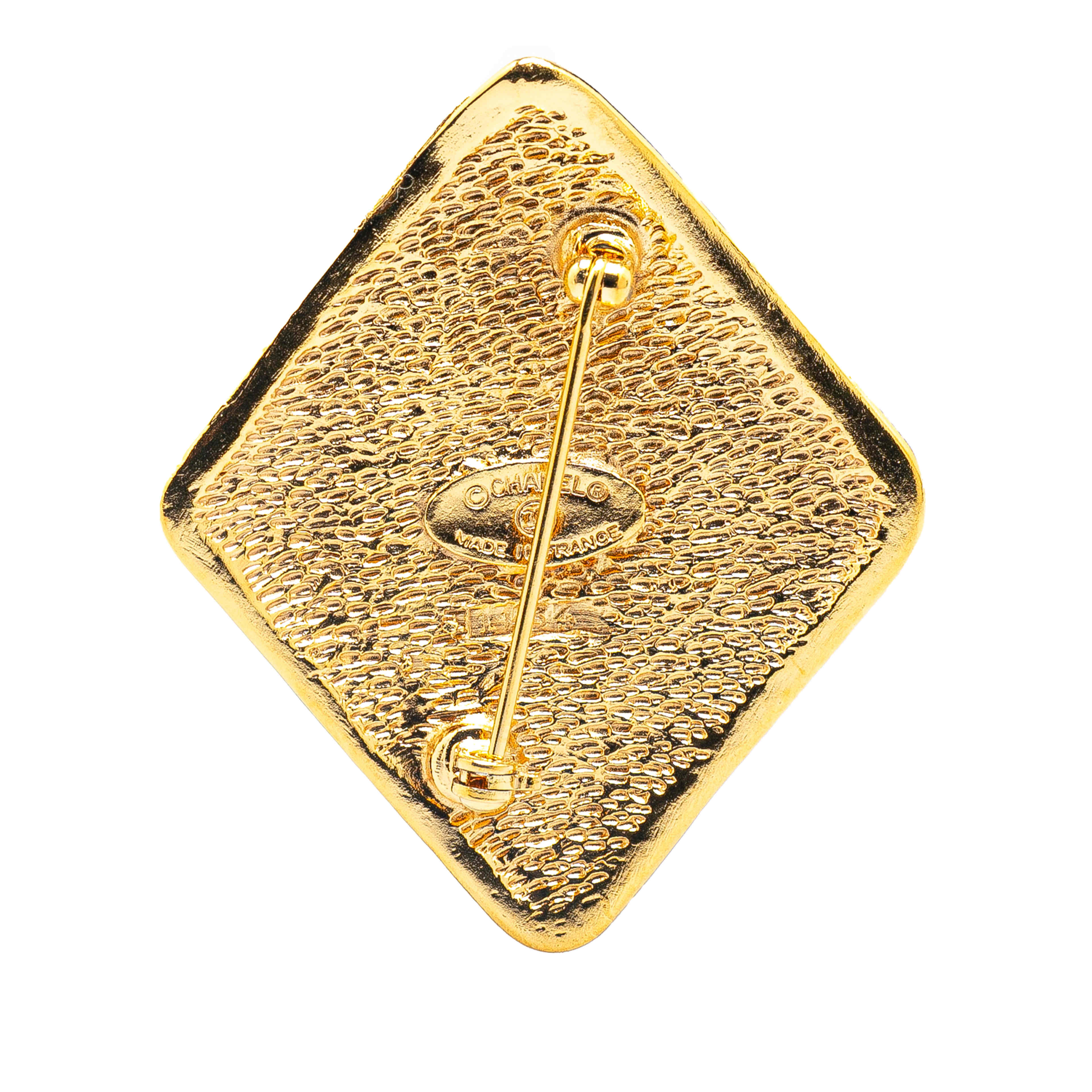 Chanel Gold Plated Cc Diamond Brooch
