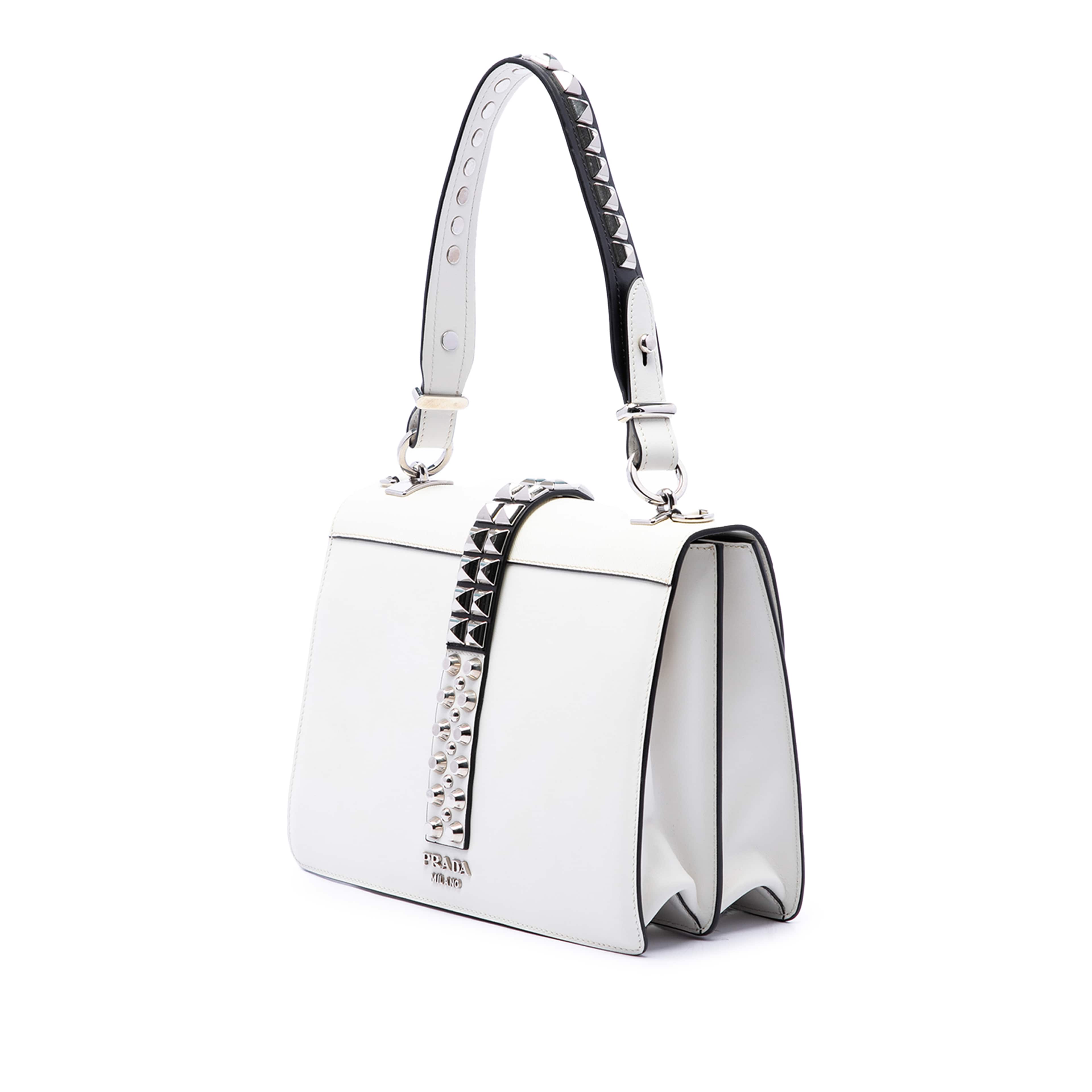 Prada City Calf And Saffiano Studded Elektra Satchel, från Luxclusif, i färgen vit. Klicka för att öppna bilden i stort format