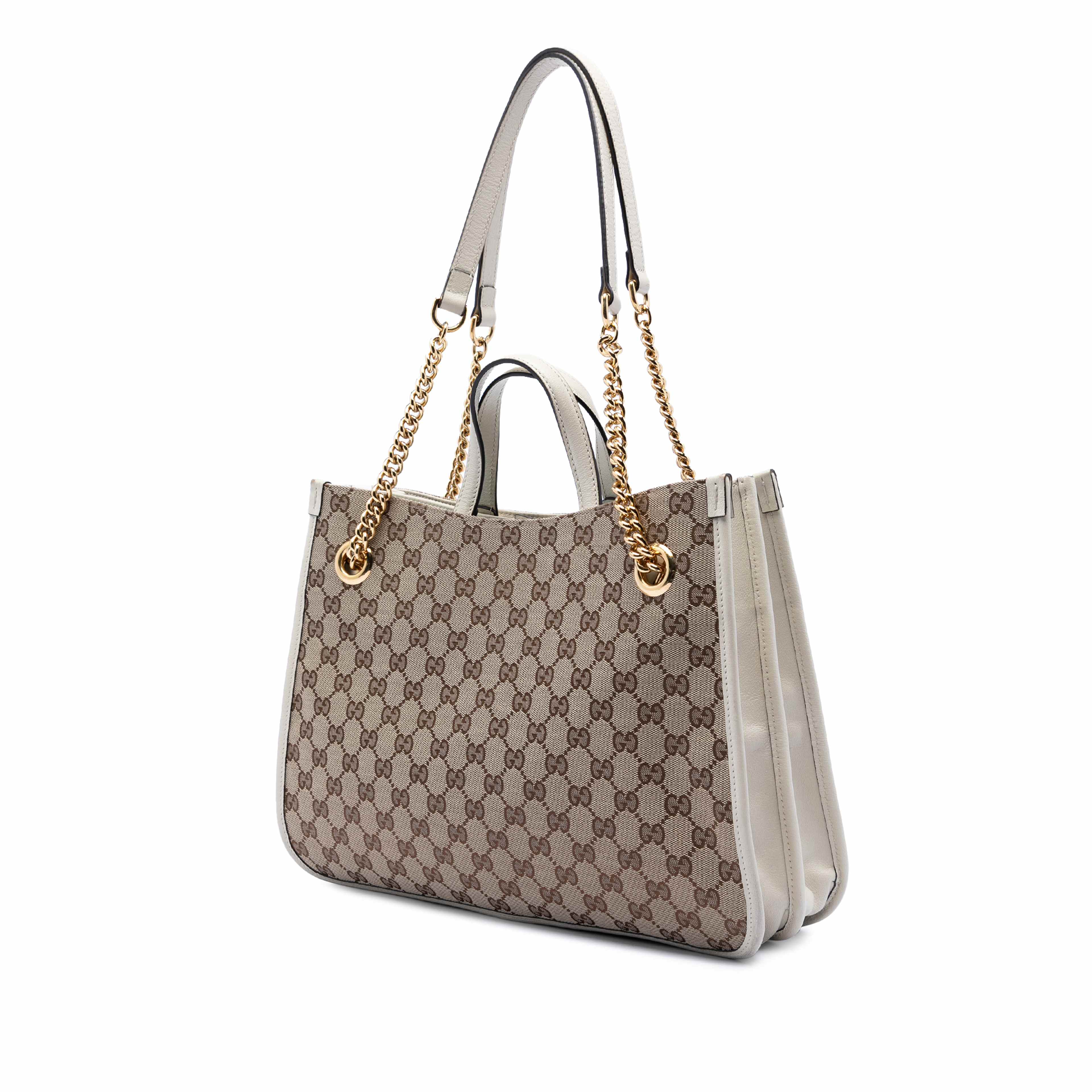 Gucci Medium Gg Canvas Horsebit 1955 Chain Tote, från Luxclusif, i färgen beige. Klicka för att öppna bilden i stort format