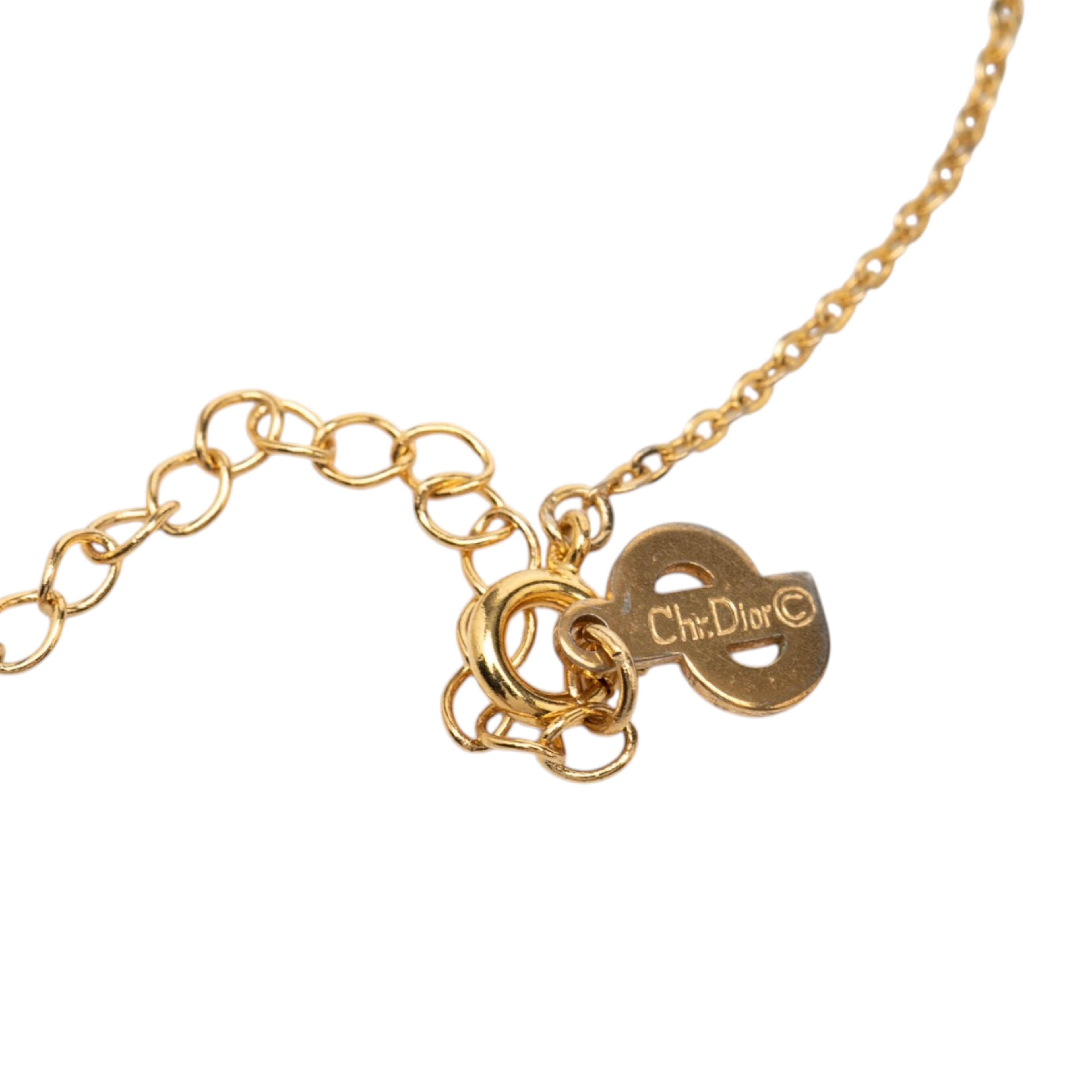 Dior Gold Plated Oblique Strass Necklace, från Luxclusif, i färgen guld. Klicka för att öppna bilden i stort format