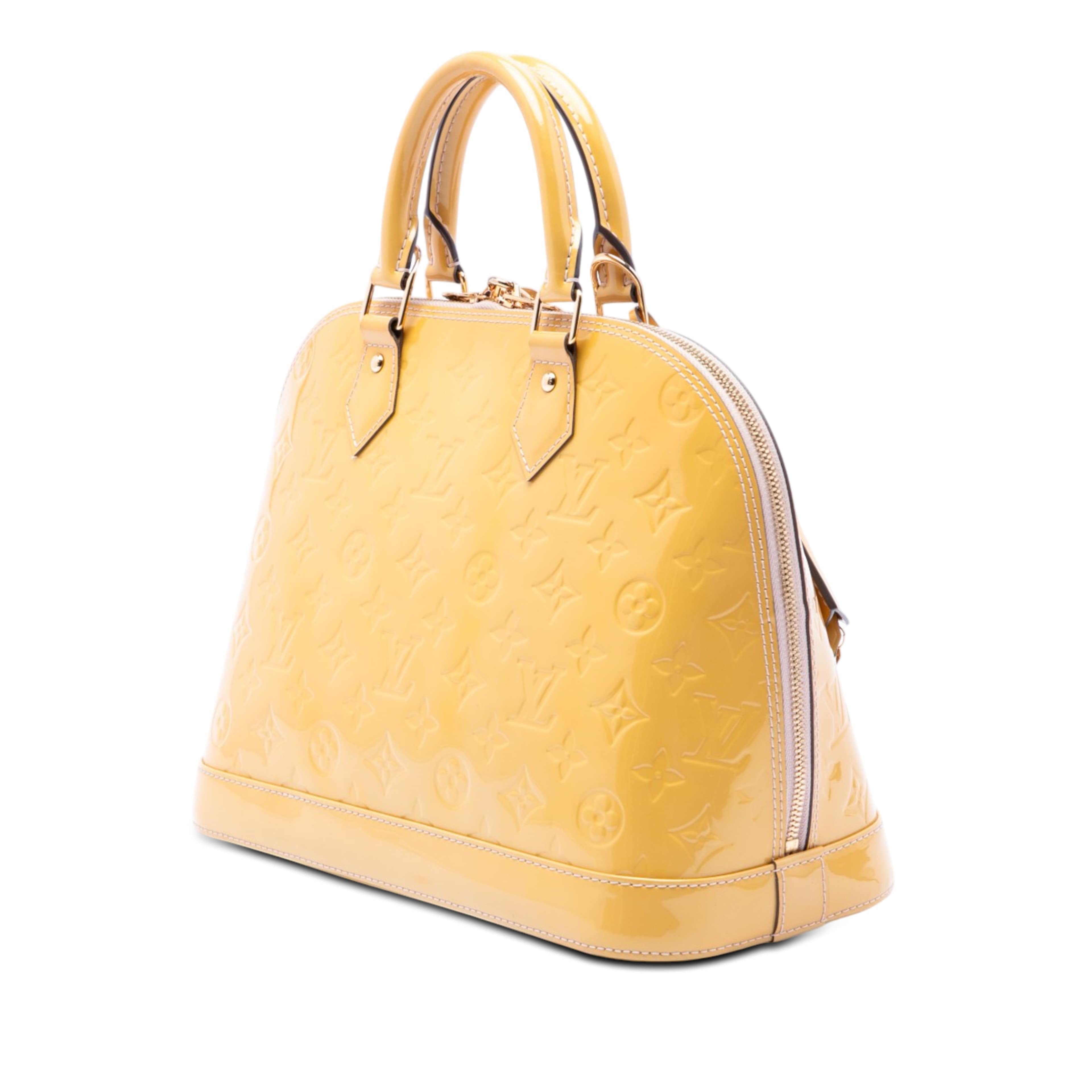 Louis Vuitton Monogram Vernis Alma Pm, från Luxclusif, i färgen yellow. Klicka för att öppna bilden i stort format
