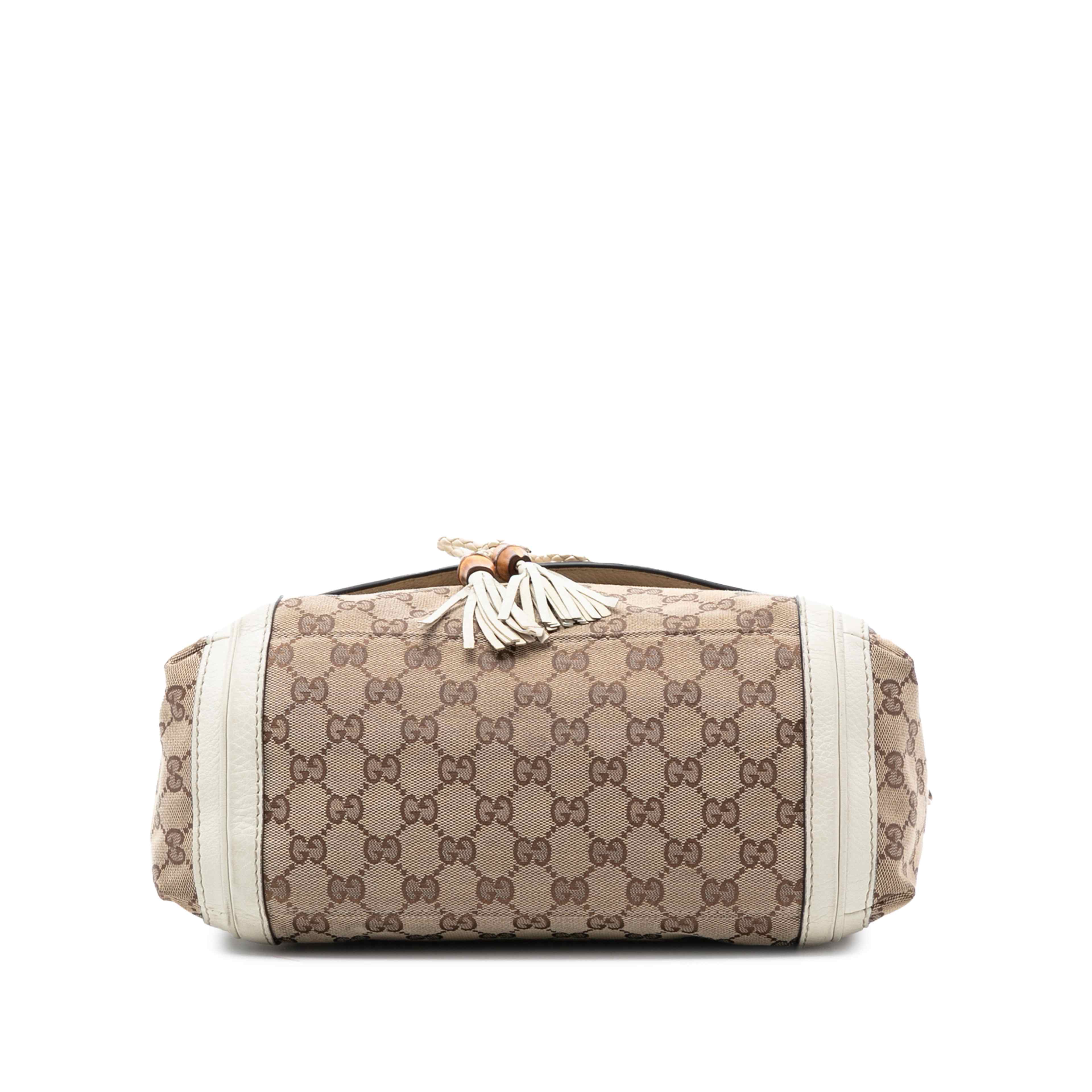 Gucci Gg Canvas Bella Flap Satchel, från Luxclusif, i färgen beige. Klicka för att öppna bilden i stort format