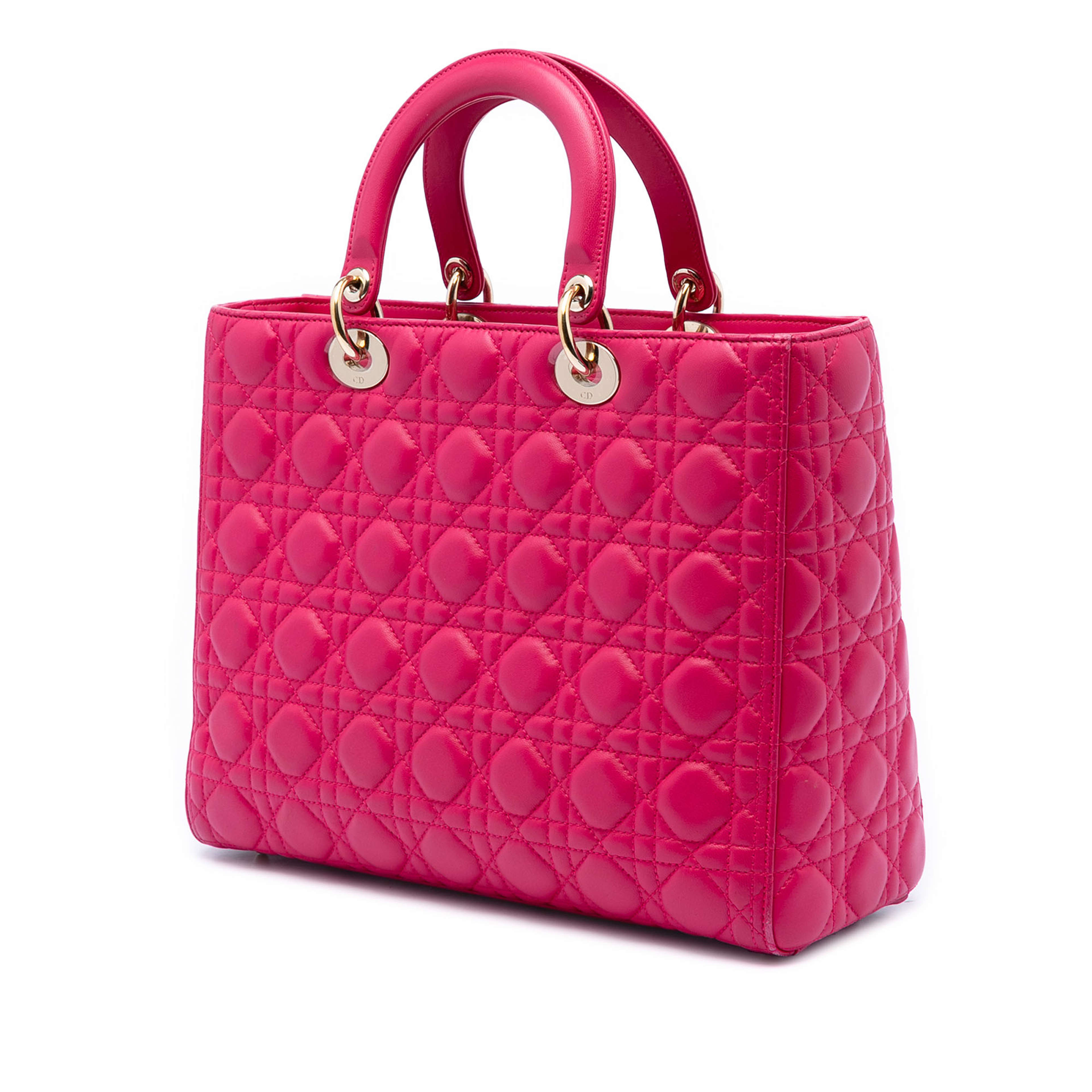 Dior Large Lambskin Cannage Lady Dior, från Luxclusif, i färgen dark pink. Klicka för att öppna bilden i stort format