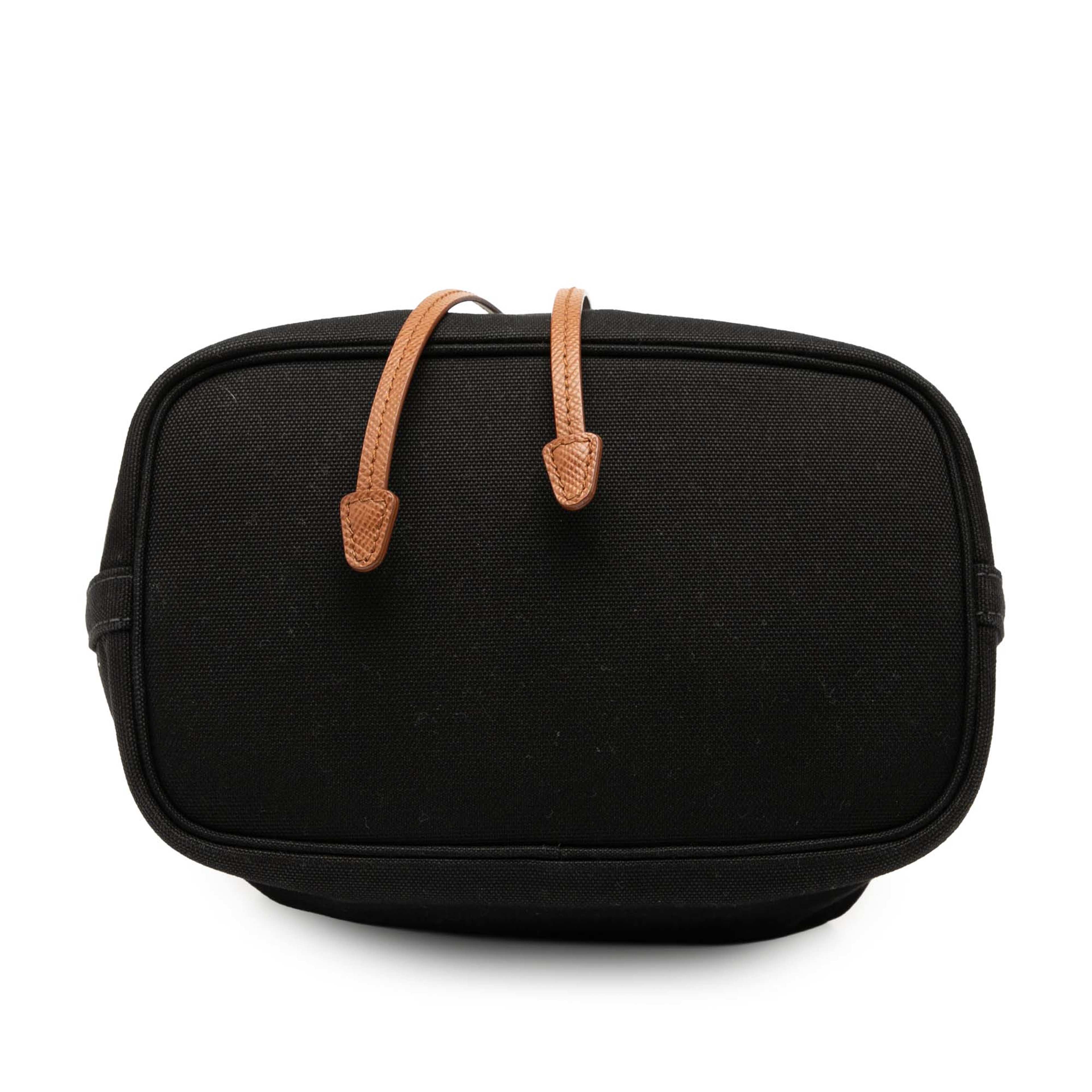 Prada Canvas Canapa Logo Bucket Bag, från Luxclusif, i färgen black. Klicka för att öppna bilden i stort format