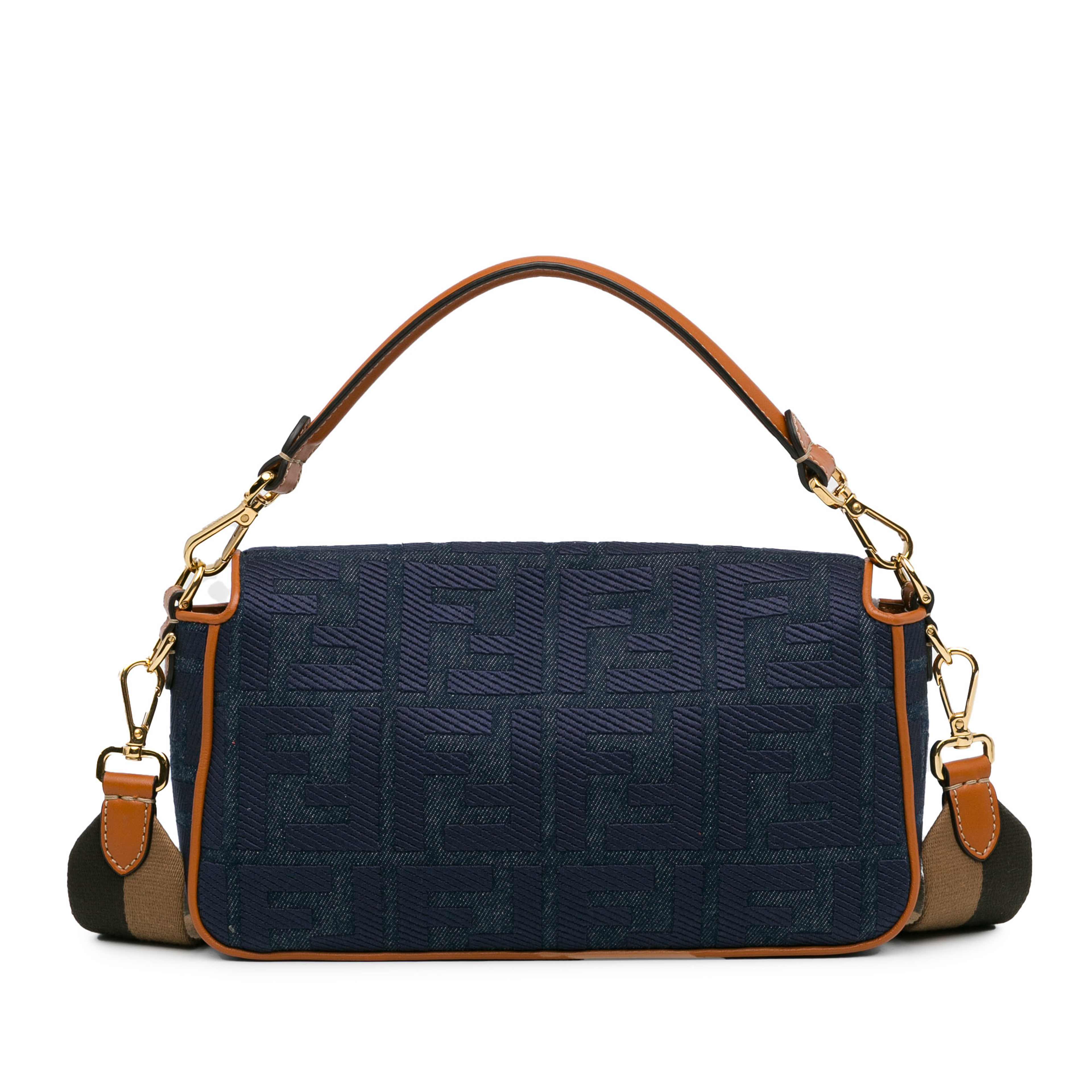 Fendi Zucca Embroidered Denim Baguette Satchel