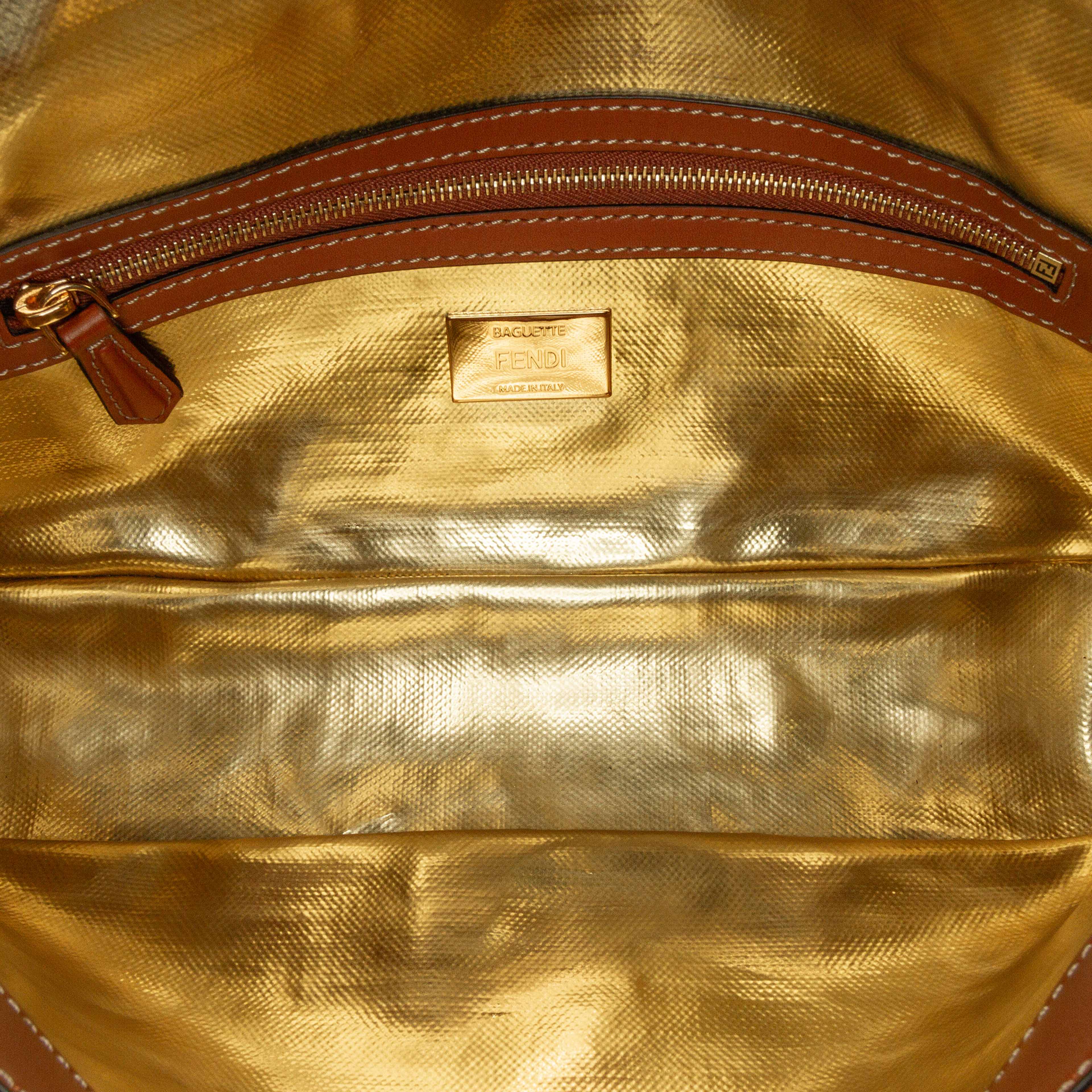 Fendi Zucca Embroidered Denim Baguette Satchel