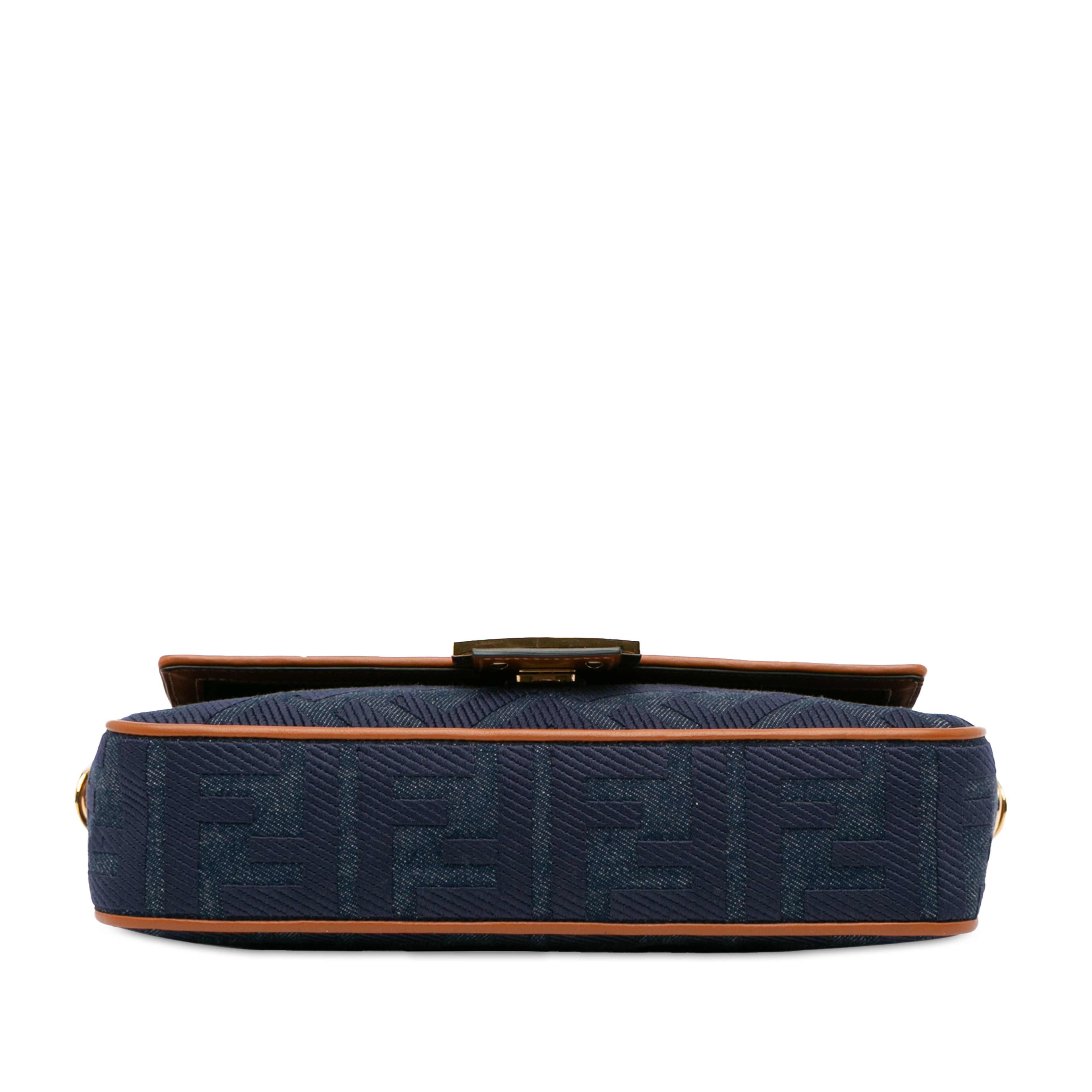 Fendi Zucca Embroidered Denim Baguette Satchel