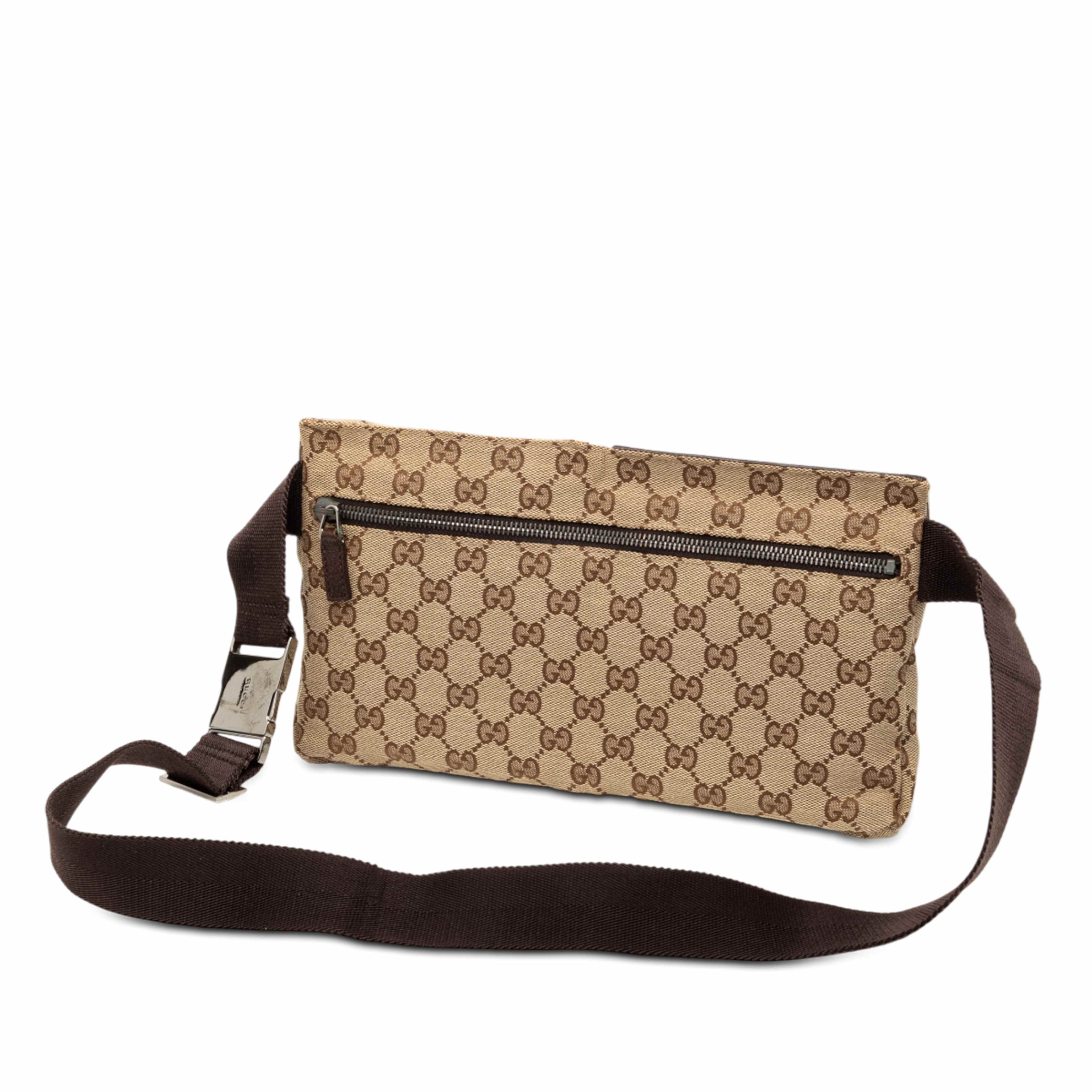 Gucci Gg Canvas Double Pocket Belt Bag, från Luxclusif, i färgen beige. Klicka för att öppna bilden i stort format